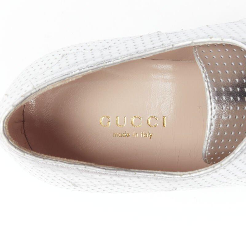 GUCCI Otis metallic silver chunky platform block heel bootie mule EU37.5 For Sale 4