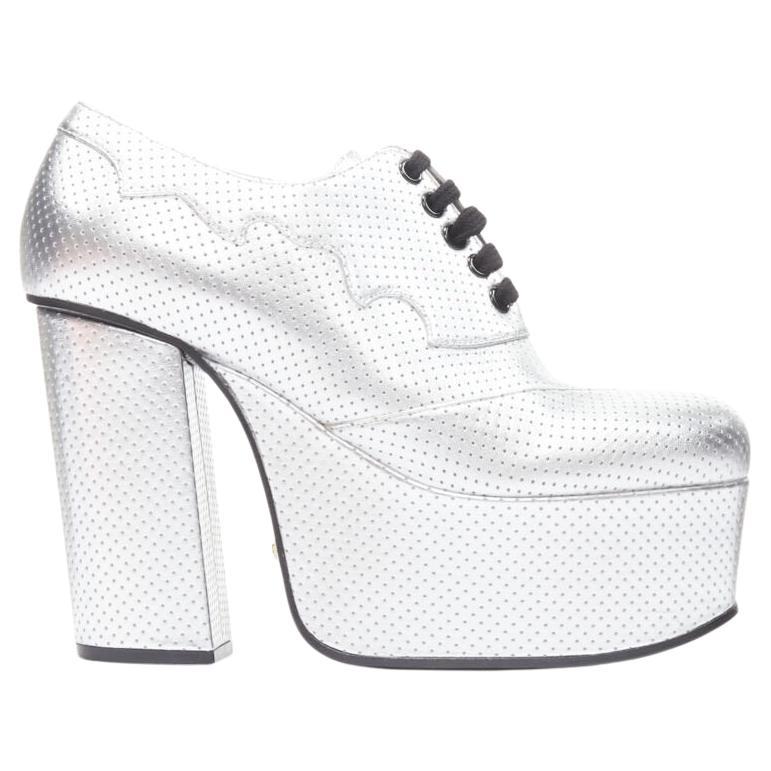 GUCCI Otis metallic silver chunky platform block heel bootie mule EU37.5