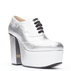 GUCCI Otis metallic silver chunky platform block heel bootie mule EU38.5