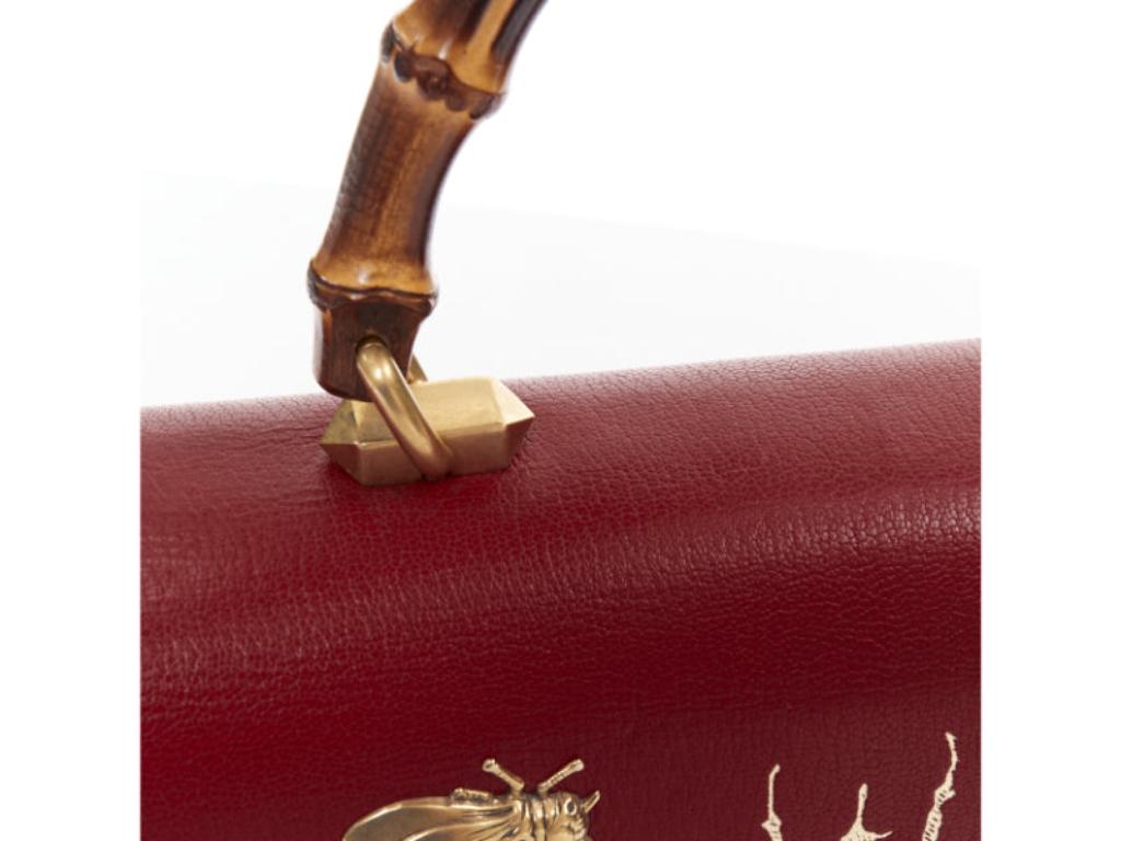 GUCCI Ottilia Bamboo Top Handle red gold insect embellished bag en vente 4
