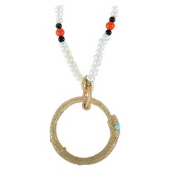 Gucci - Ouroboros - Perles en or 18 carats:: turquoise:: corail et onyx - Serpent