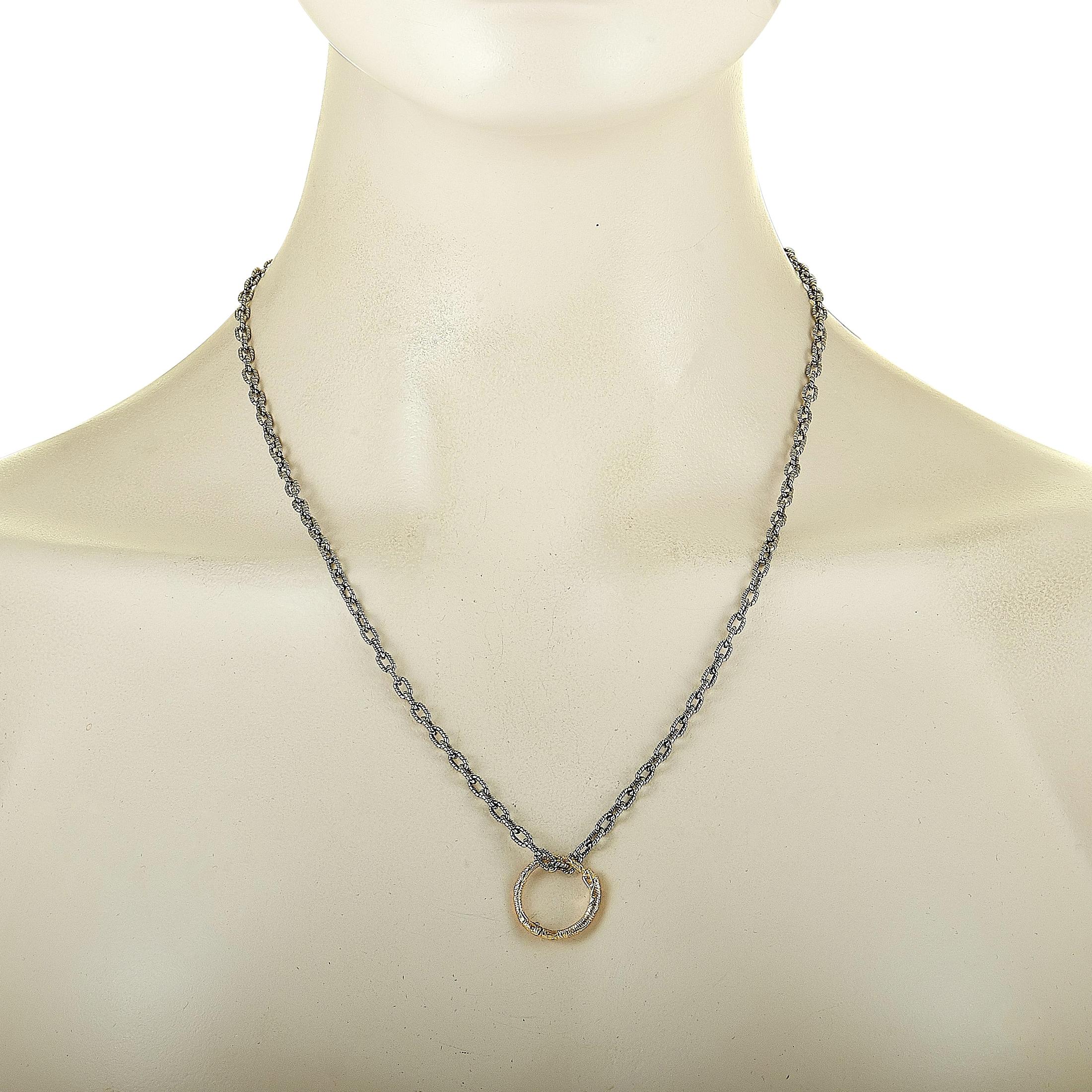 The Gucci “Ouroboros” necklace is made out of 18K yellow gold and sterling silver and weighs 17 grams. The necklace boasts a 22” chain and a pendant that measures 0.70” in length and 0.70” in width.
 
 This jewelry piece is offered in brand new