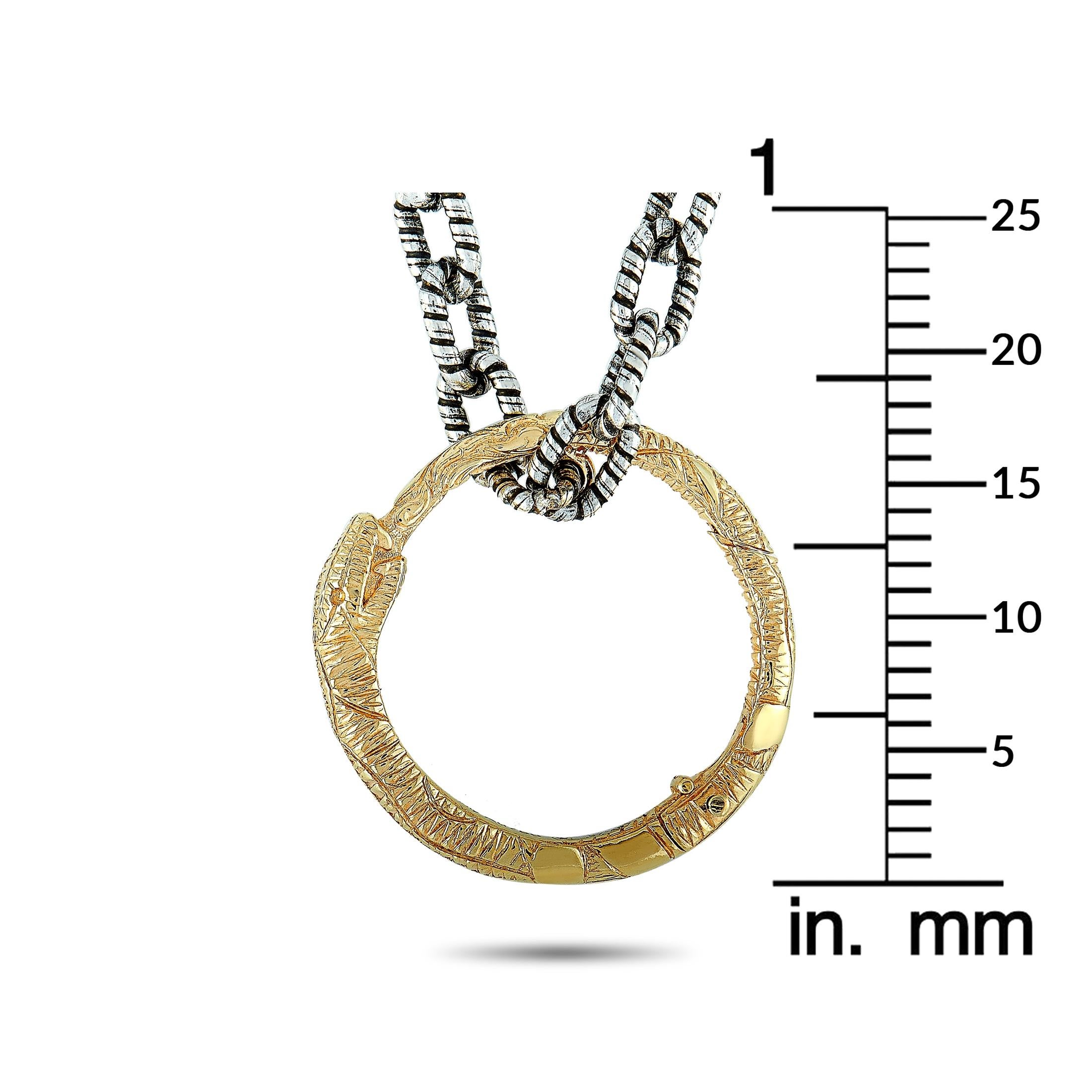 Gucci Ouroboros 18K Yellow Gold and Sterling Silver Snake Motif Necklace In New Condition In Southampton, PA