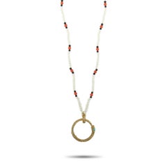 Gucci Ouroboros 18 Karat Gold Pearl, Turquoise, Coral and Onyx Beads Snake