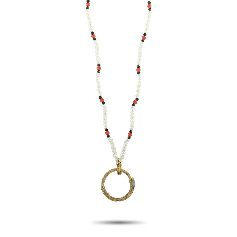 Gucci Ouroboros 18 Karat Gold Pearl, Turquoise, Coral and Onyx