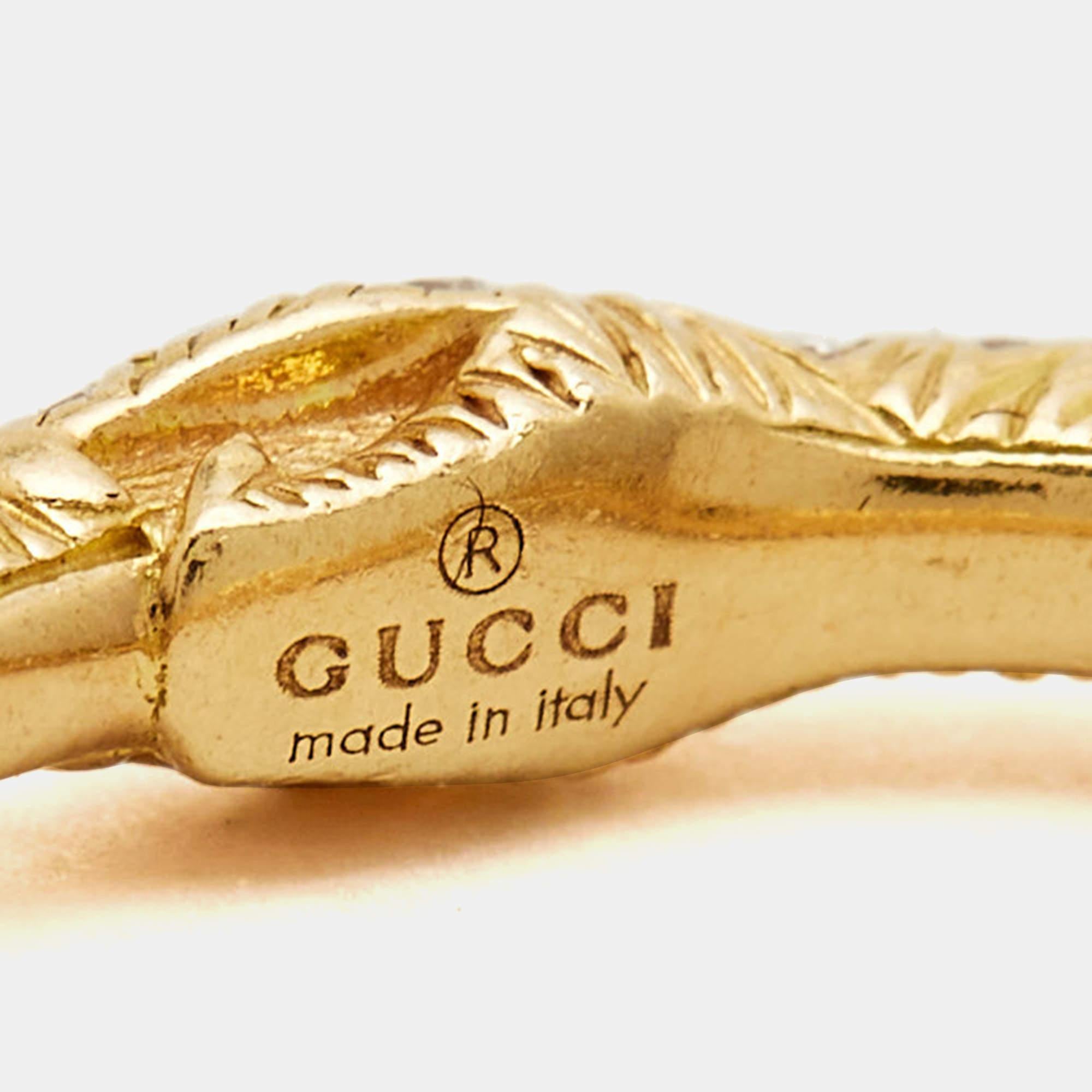 Gucci Ouroboros Diamond Pavé Snake 18k Yellow Gold Ring Size 54 In Good Condition In Dubai, Al Qouz 2