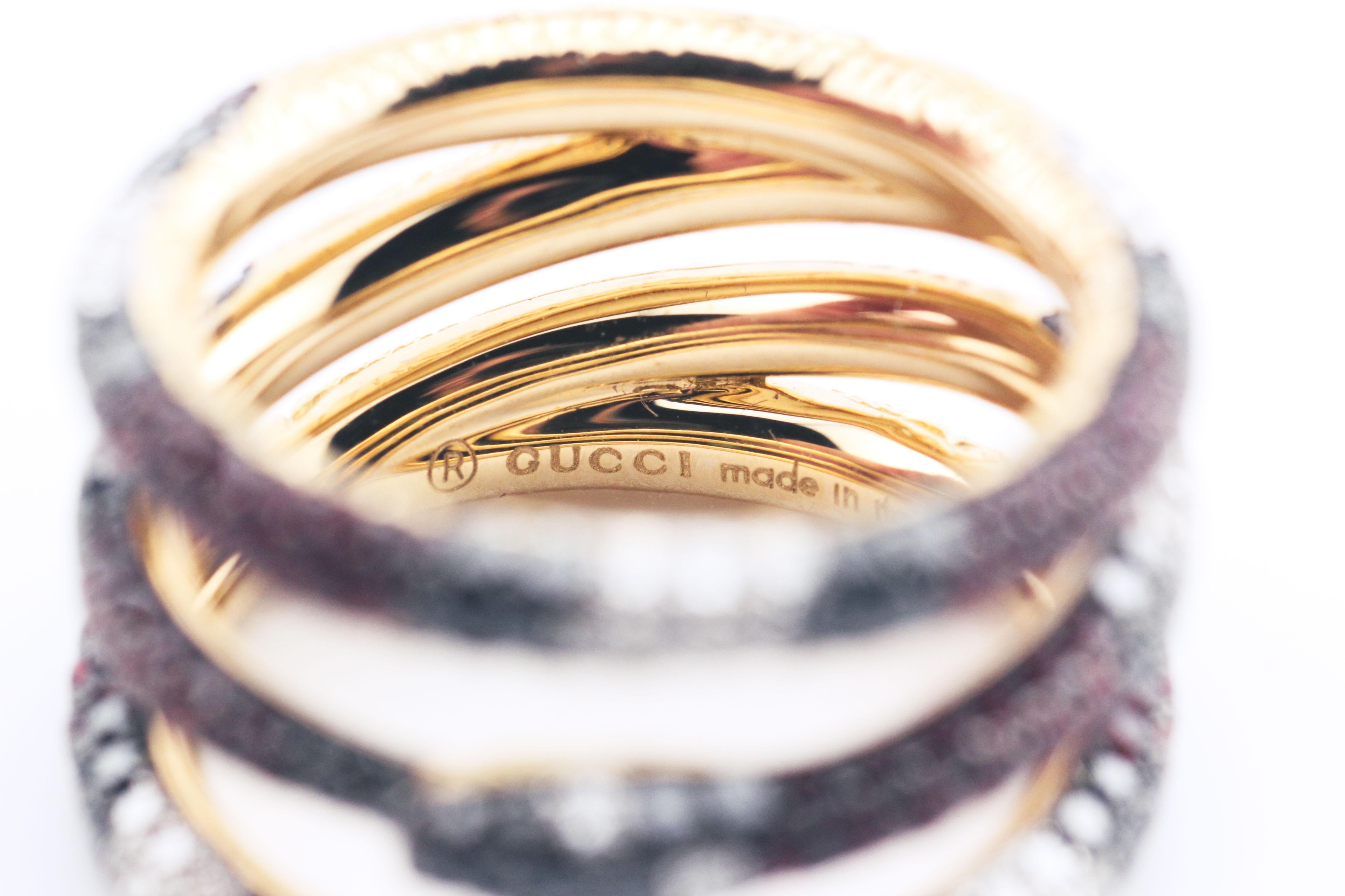 Women's or Men's Gucci Ouroboros Gemstone 18k Yellow Gold Kingsnake Three Band Ring Size 5.25 For Sale
