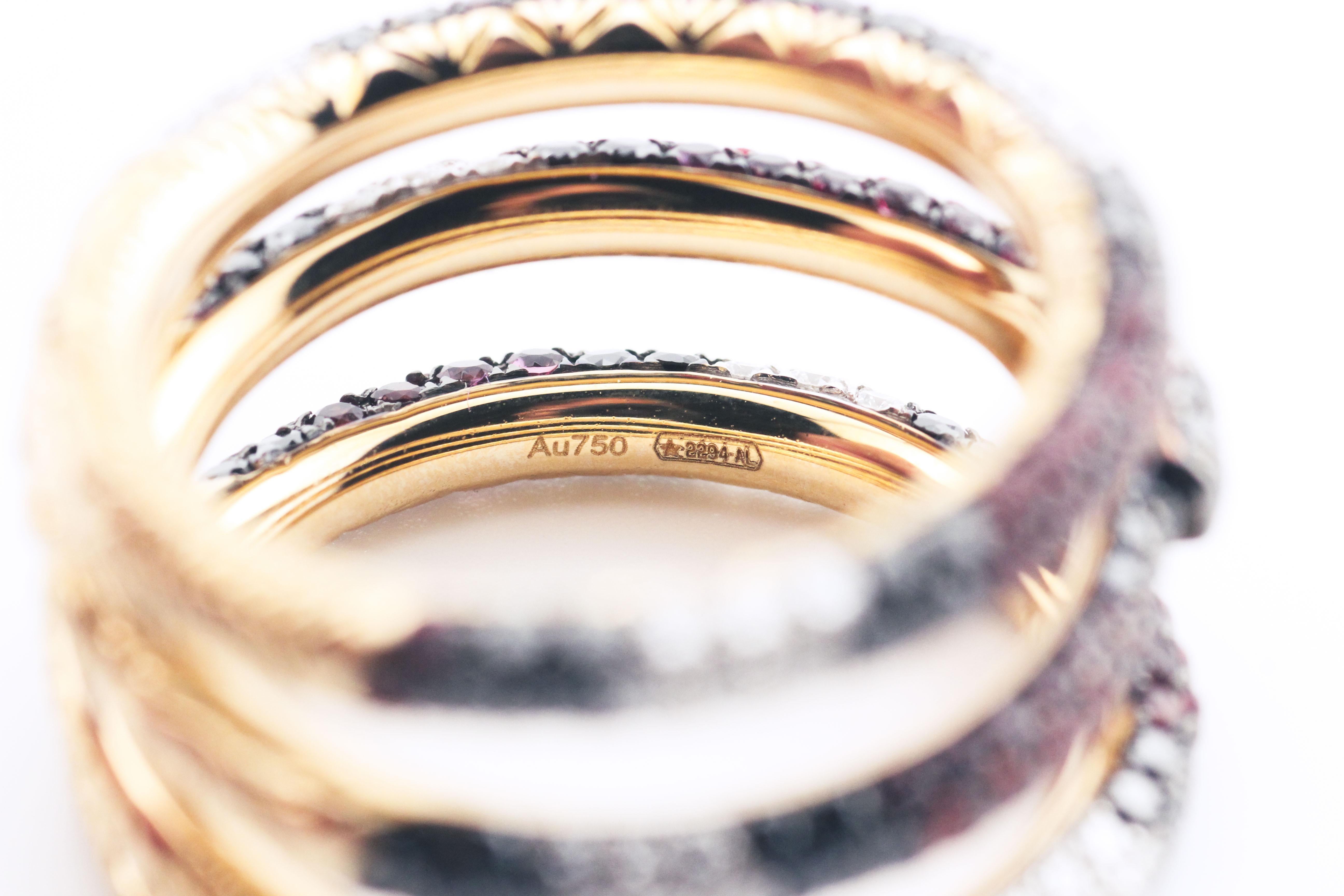 Gucci Ouroboros Gemstone 18k Yellow Gold Kingsnake Three Band Ring Size 5.25 For Sale 1