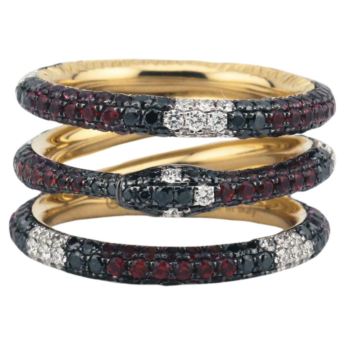 Gucci Ouroboros Gemstone 18k Yellow Gold Kingsnake Three Band Ring Size 5.25