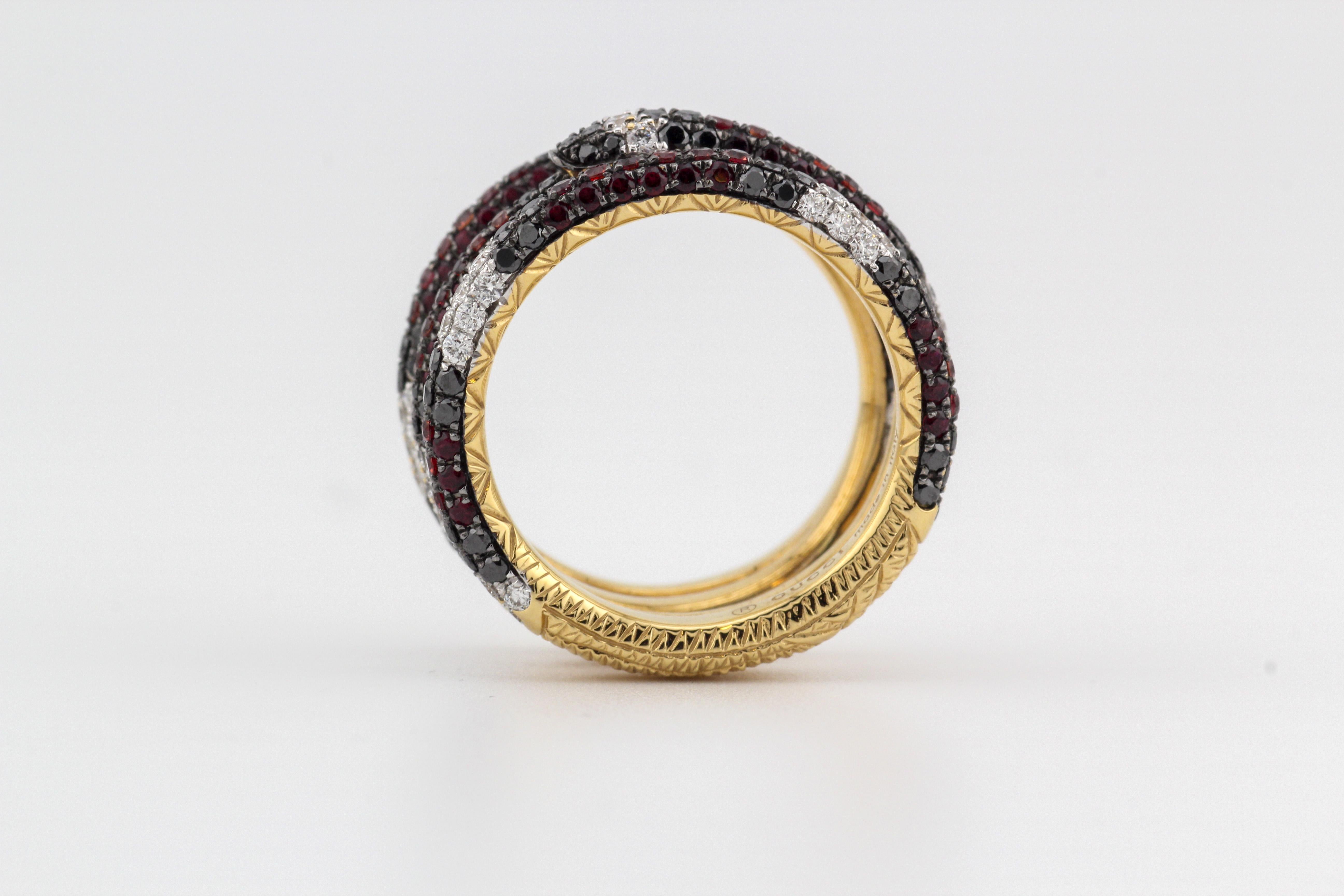 Brilliant Cut Gucci Ouroboros Gemstone 18k Yellow Gold Kingsnake Three Band Ring Size 6