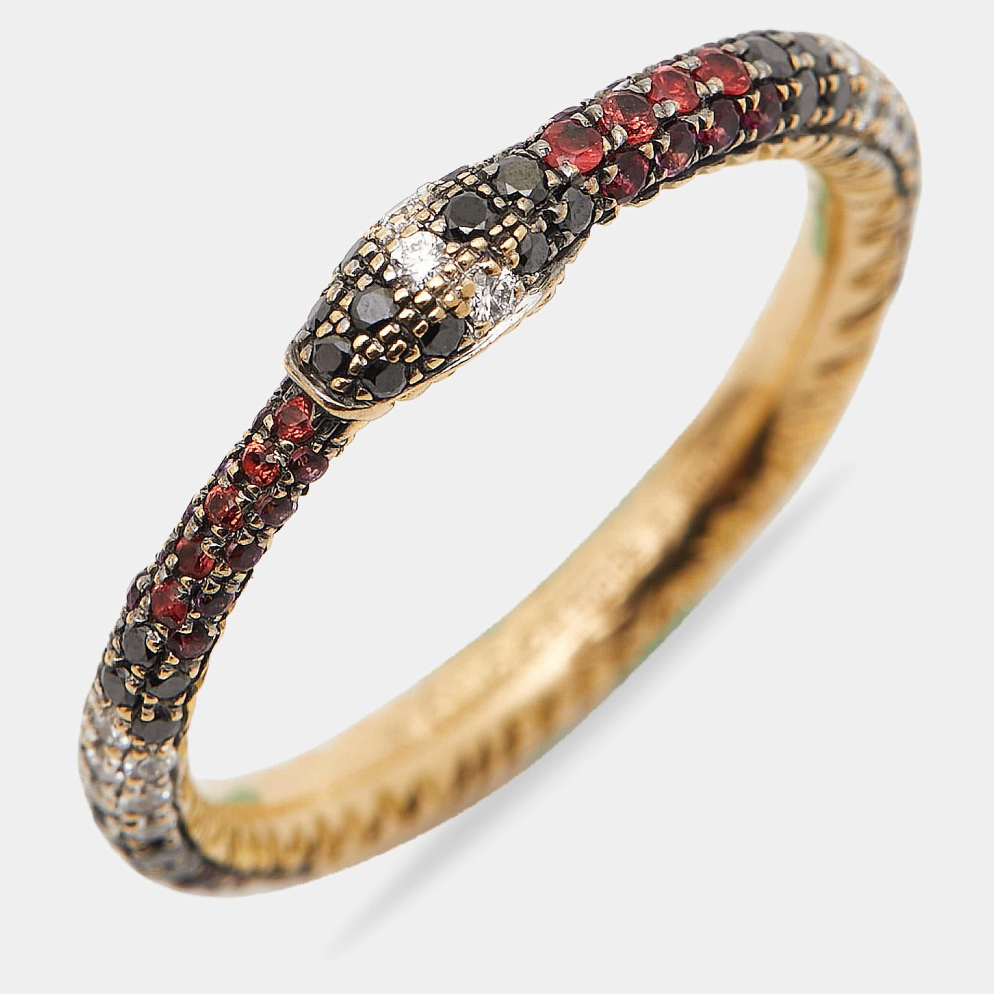 Women's Gucci Ouroboros Multi Gemstone 18k Yellow Gold Ring Size 52 For Sale