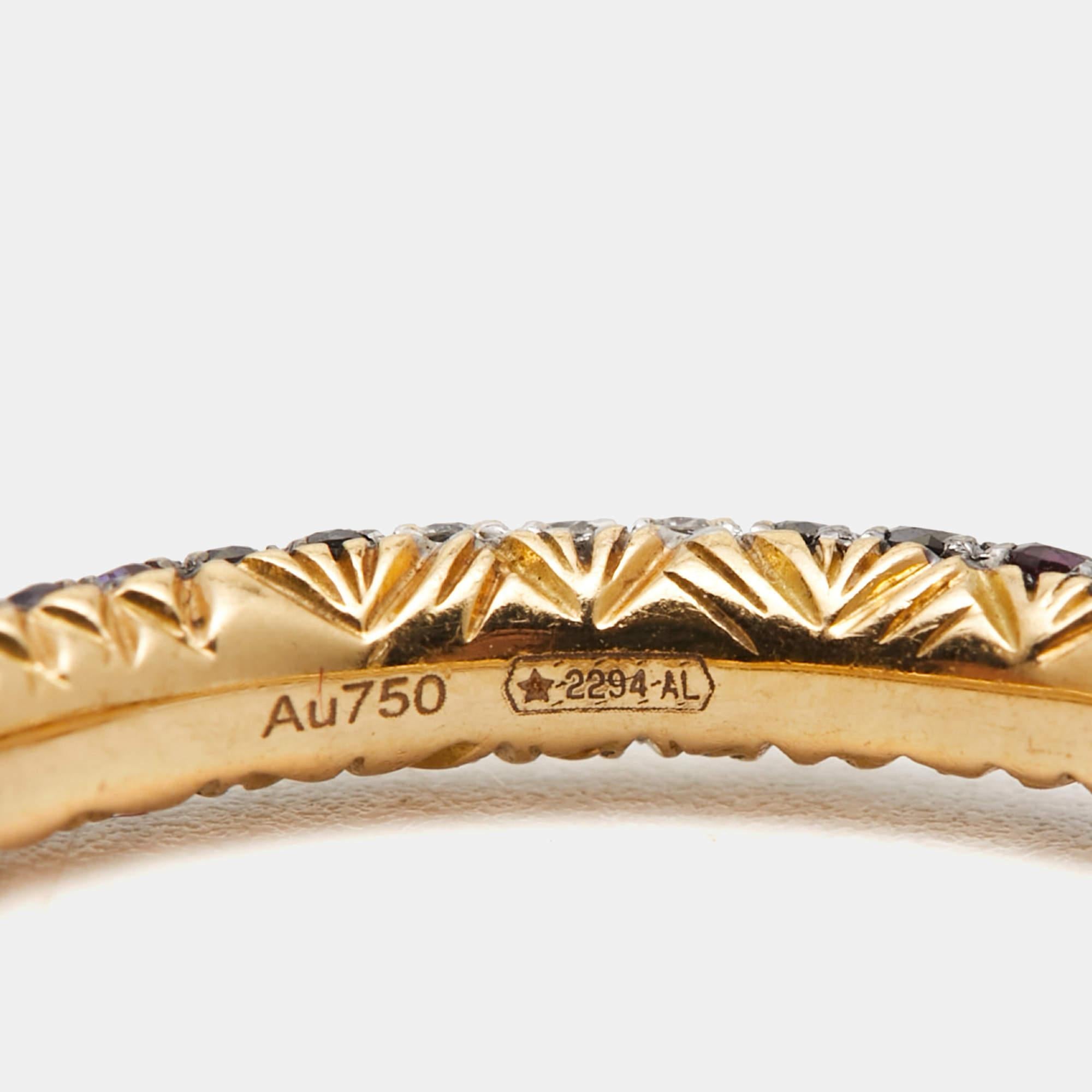 Gucci Ouroboros Multi Gemstone 18k Yellow Gold Ring Size 52 For Sale 2