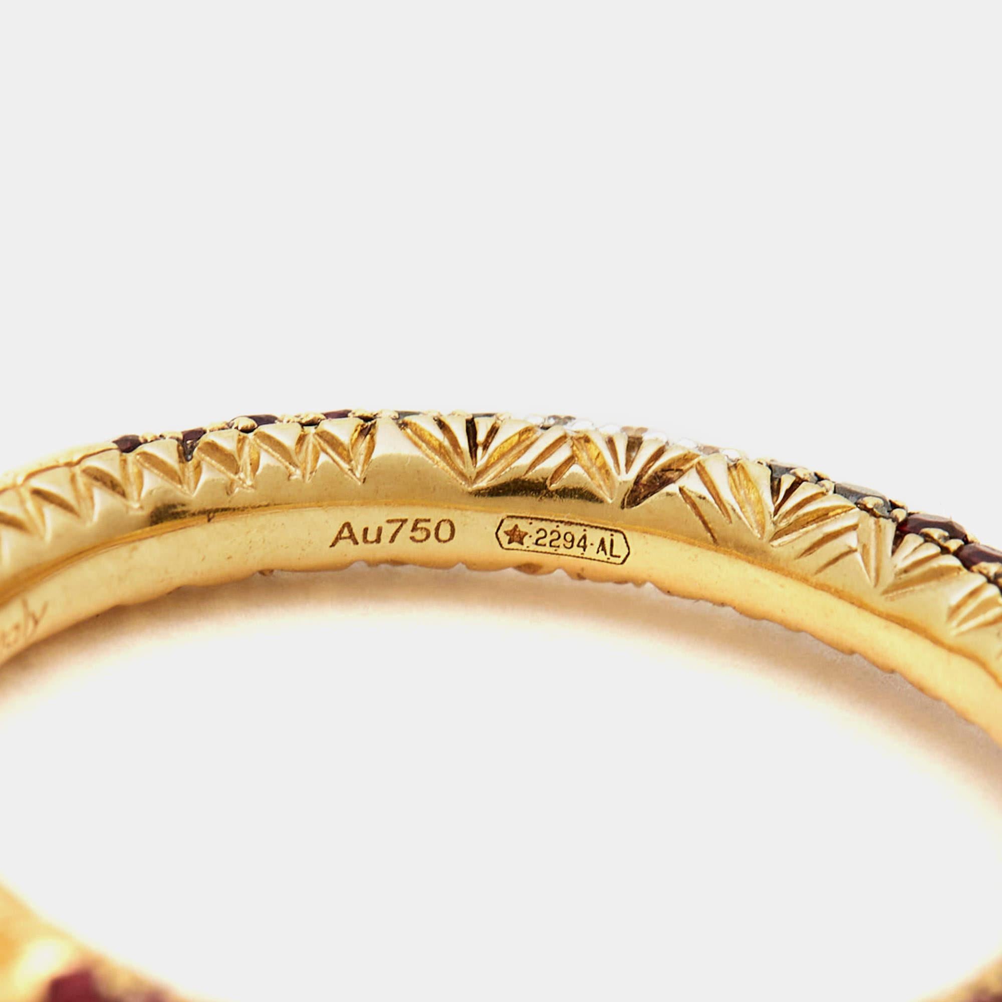 Gucci Ouroboros Multi Gemstone 18k Yellow Gold Ring Size 52 In Good Condition In Dubai, Al Qouz 2