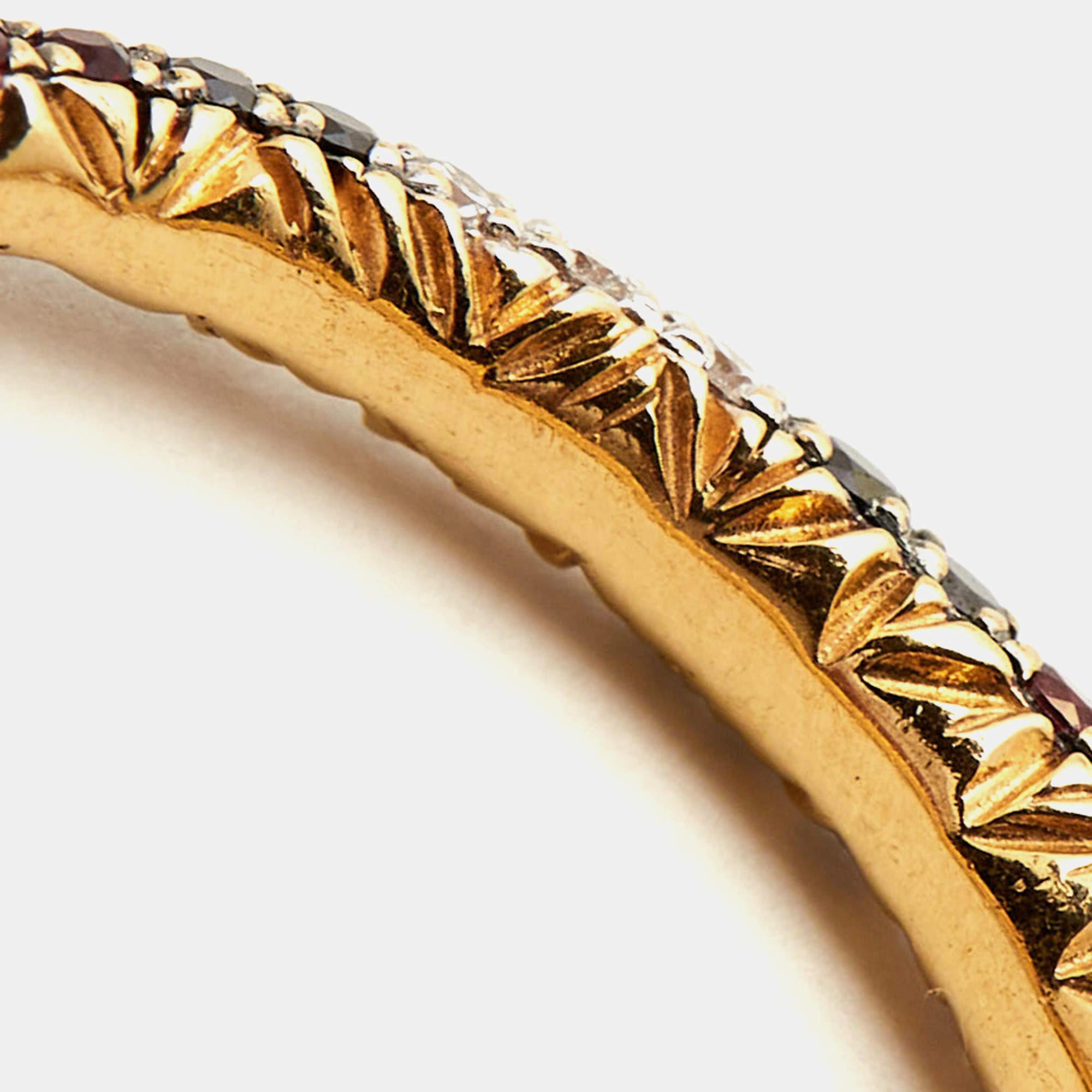 Women's Gucci Ouroboros Multi Gemstone 18k Yellow Gold Ring Size 52