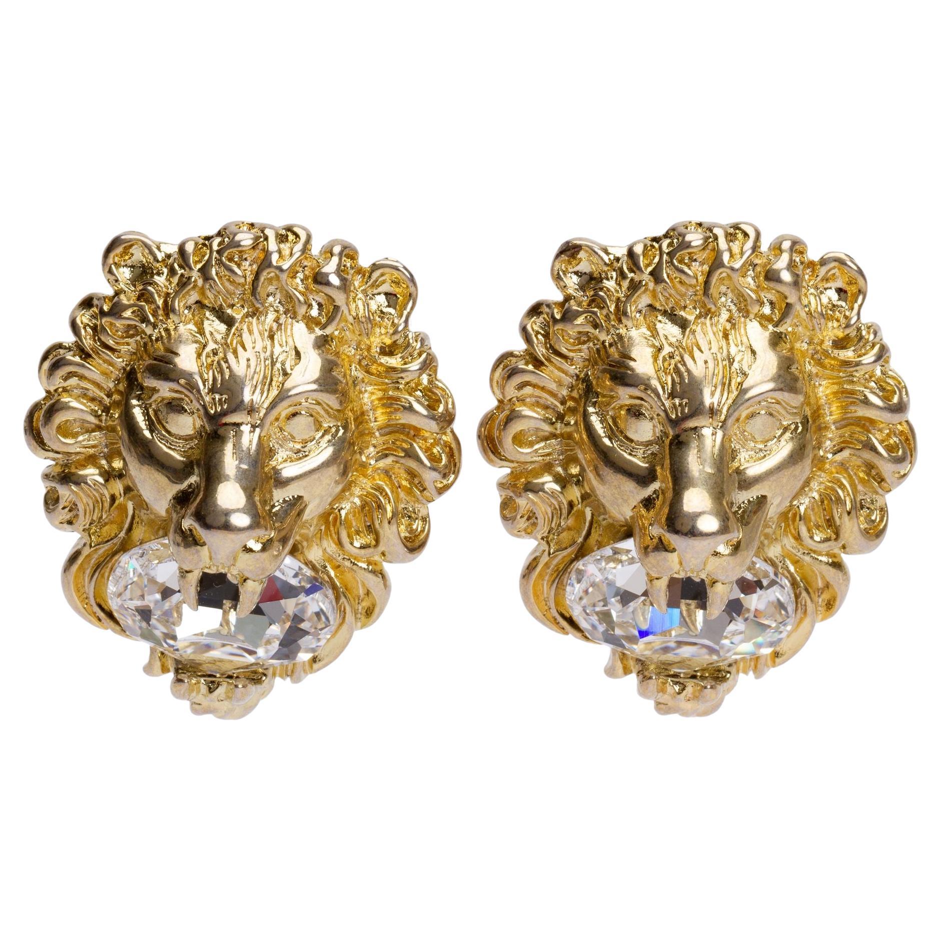 Gucci Oversize Gold Lion Clip Earrings For Sale