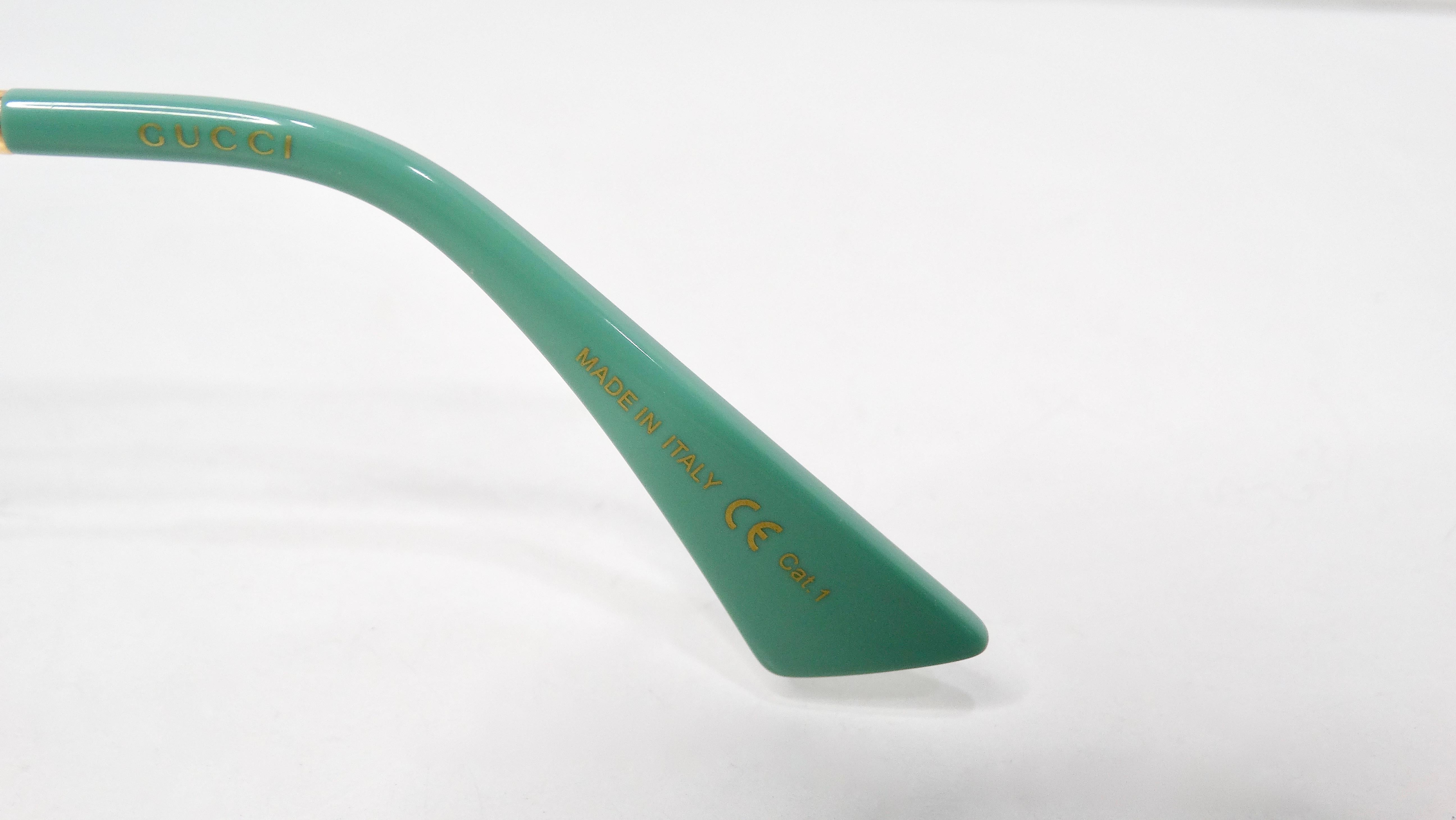 Gucci Oversized Green With Gold-Tone Metal Frame GG Logo Sunglasses For Sale 2