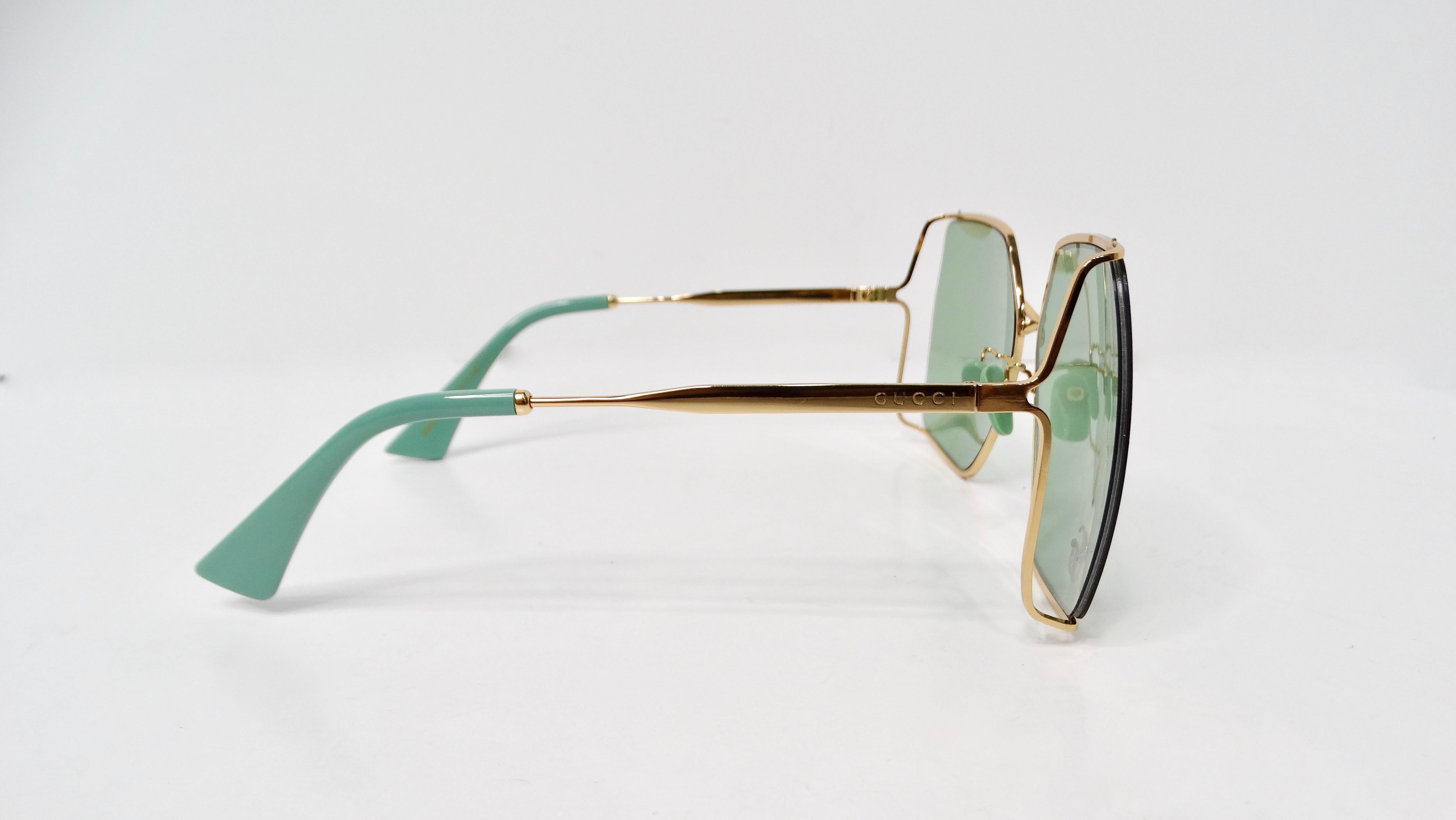 Gucci Oversized Green With Gold-Tone Metal Frame GG Logo Sunglasses For Sale 3