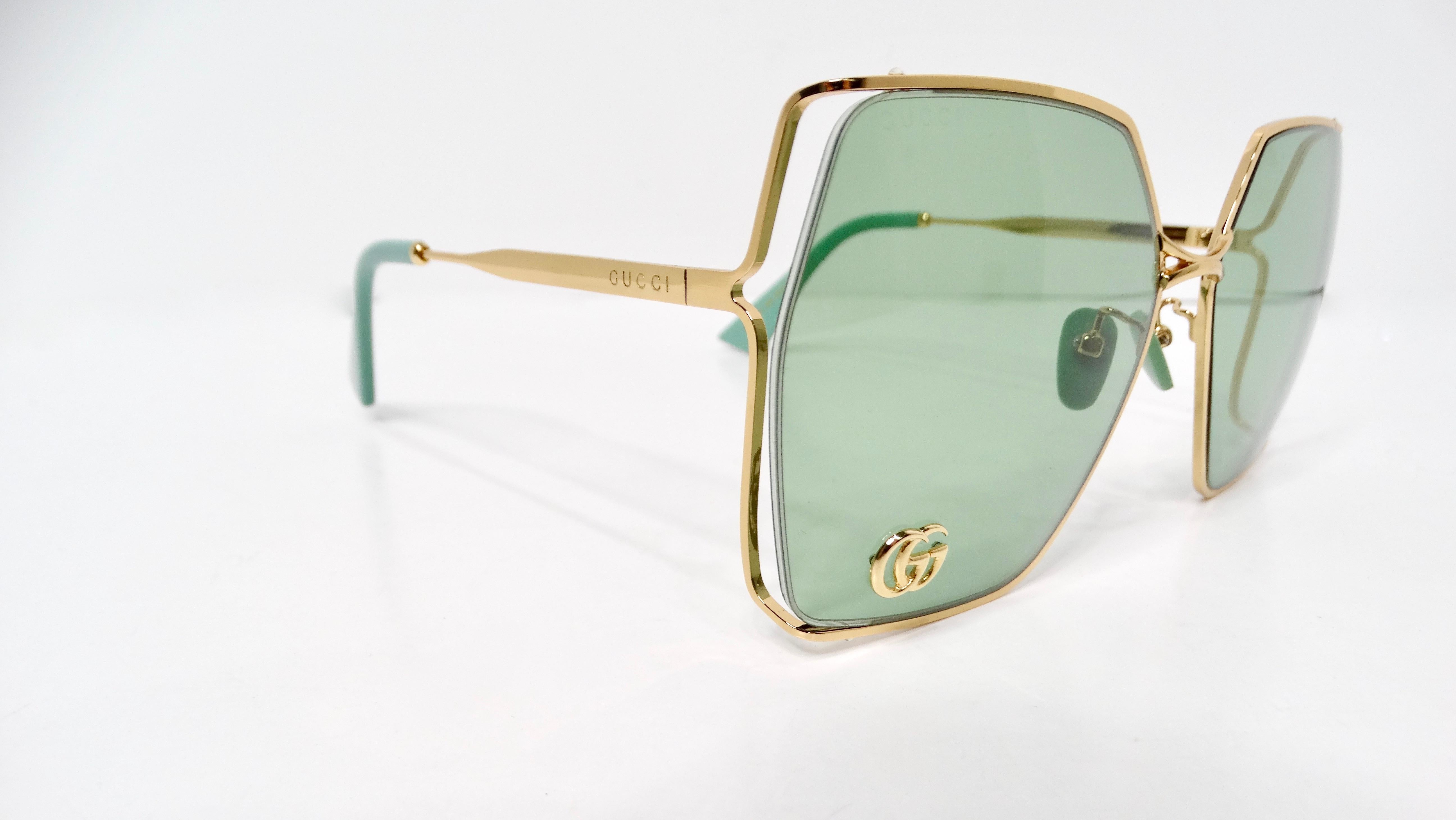 Gucci Oversized Green With Gold-Tone Metal Frame GG Logo Sunglasses For Sale 4