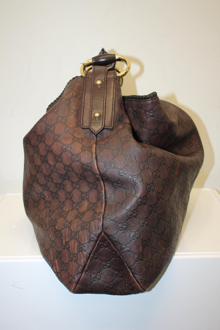 Gucci Oversized Leather Embossed Monogram Shoulder Bag For Sale at