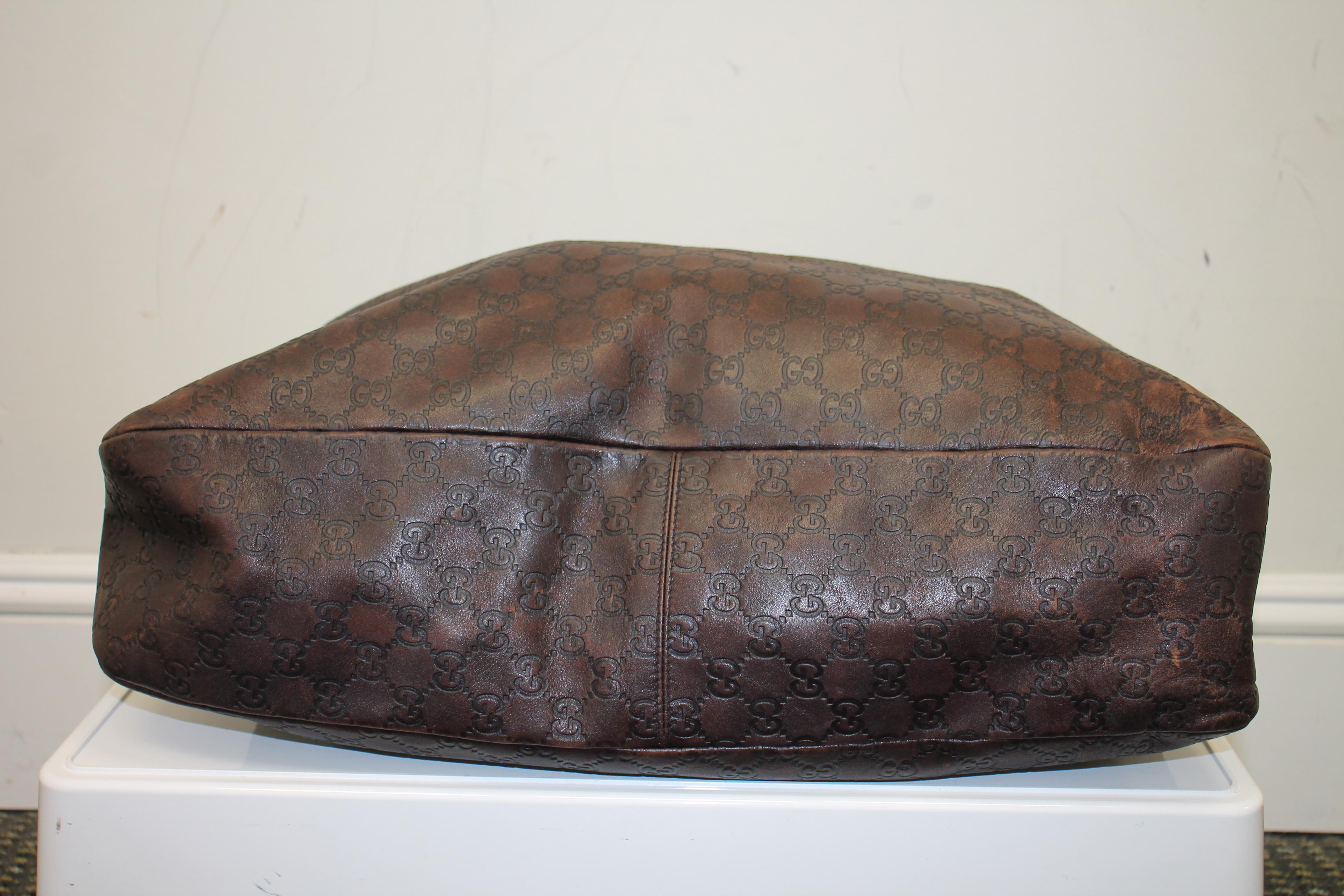 Gucci Oversized Leather Embossed Monogram Shoulder Bag In Good Condition For Sale In Roslyn, NY