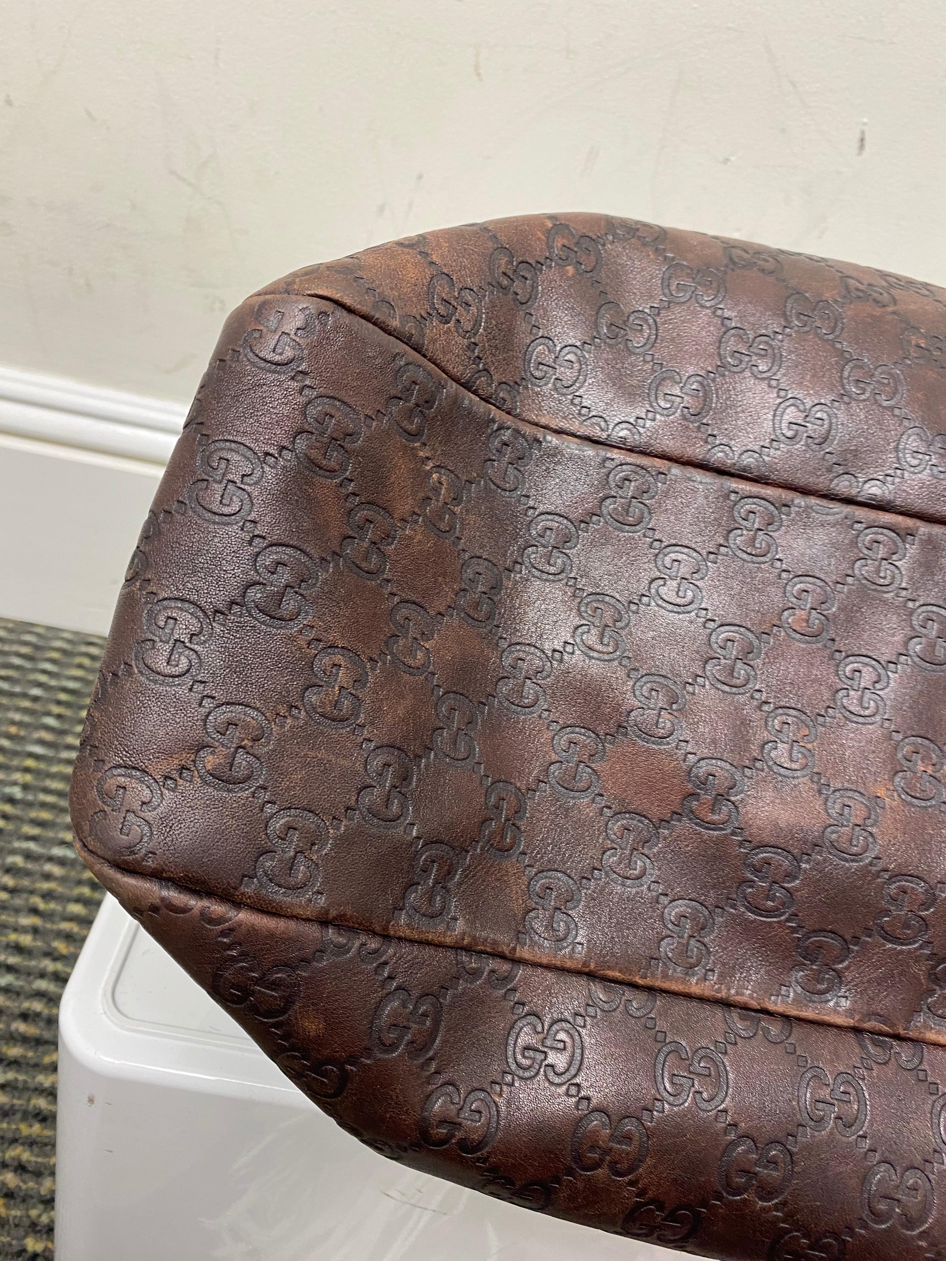 Gucci Oversized Leather Embossed Monogram Shoulder Bag For Sale 1