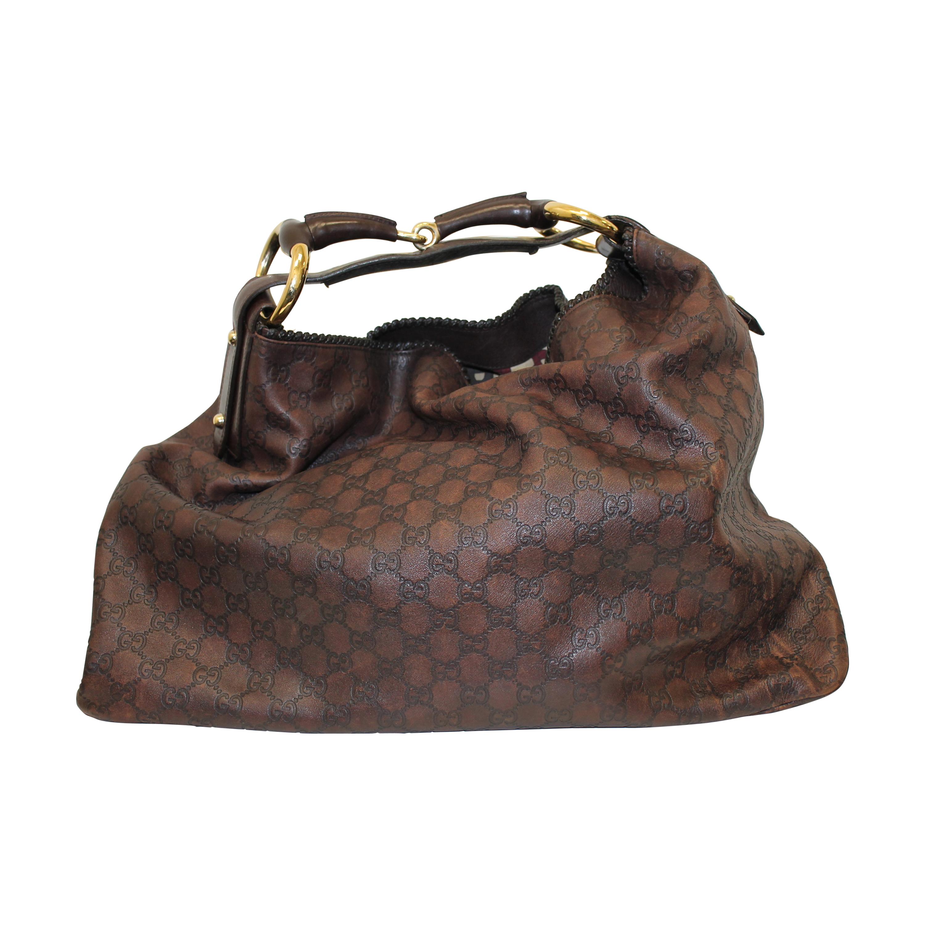 Gucci Oversized Leather Embossed Monogram Shoulder Bag For Sale