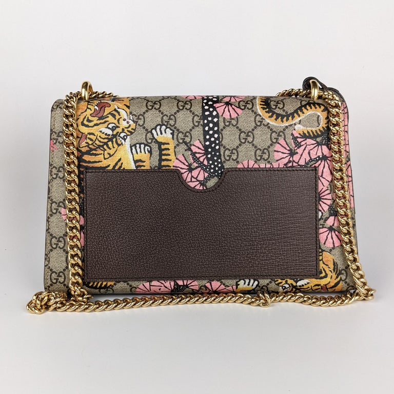 Gucci Padlock Chain Brown Gg Supreme Canvas Bengal Tiger Shoulder Bag at 1stDibs