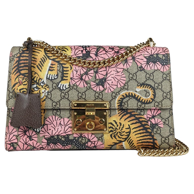 Gucci Padlock Chain Brown Gg Supreme Canvas Bengal Tiger Shoulder Bag at 1stDibs
