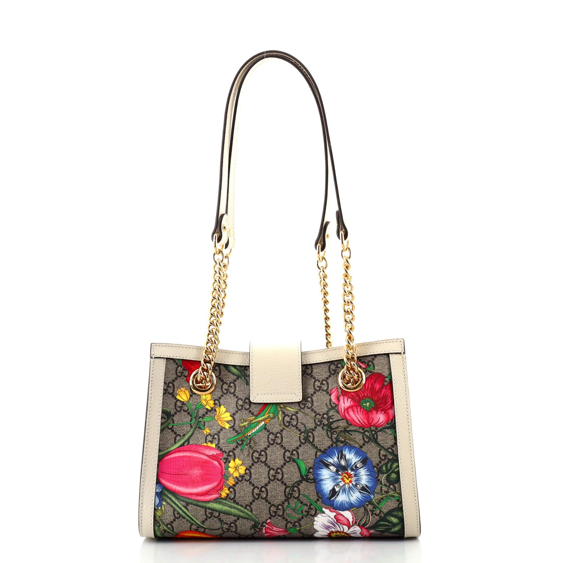 Gucci Padlock Chain Fourre-tout Flora GG en toile enduite petit modèle Bon état à NY, NY