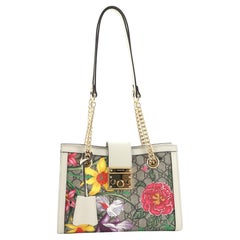Gucci Padlock Chain Tote Flora GG Coated Canvas Small