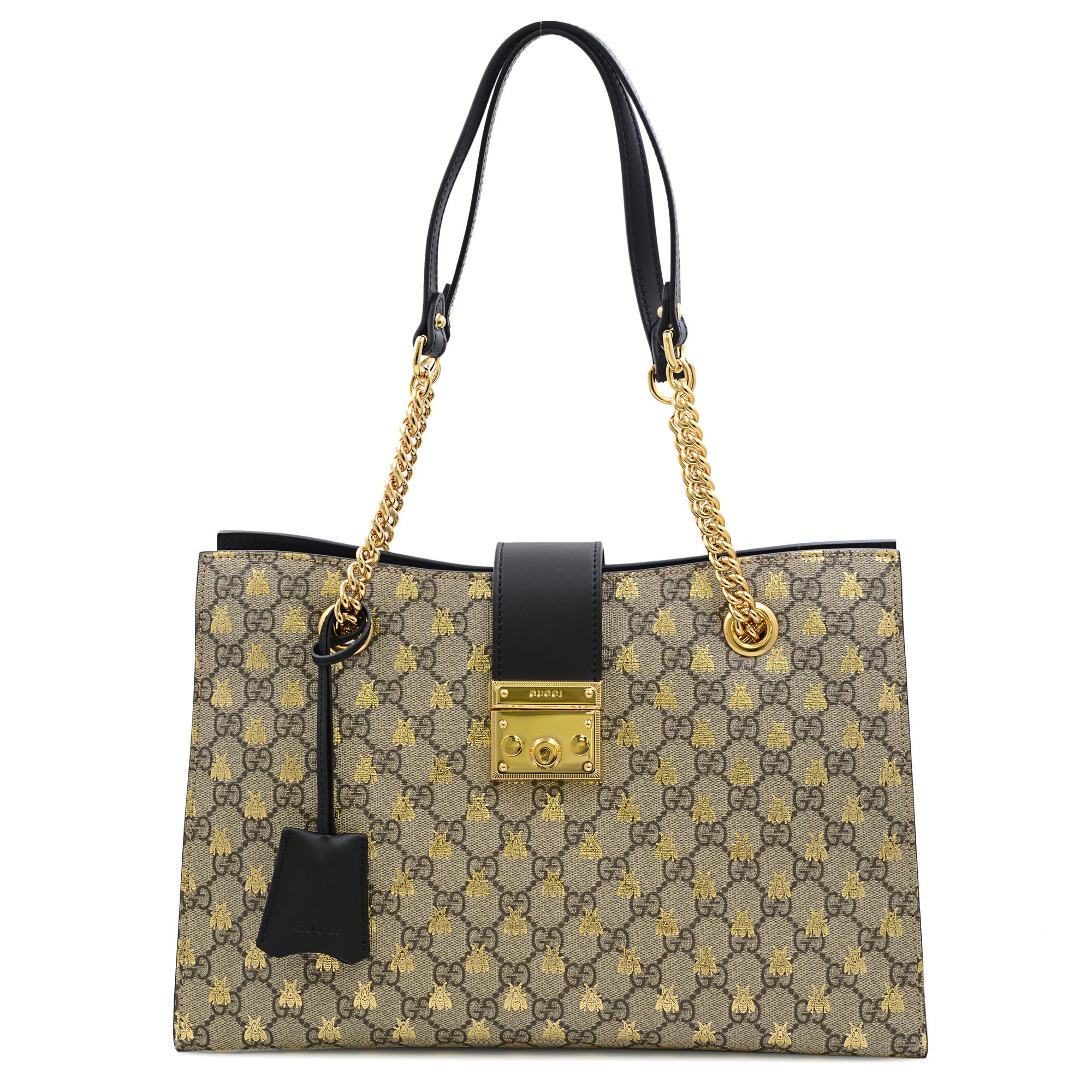 Gucci Padlock GG Supreme Bee Canvas Medium Damen Umhängetasche (Braun)