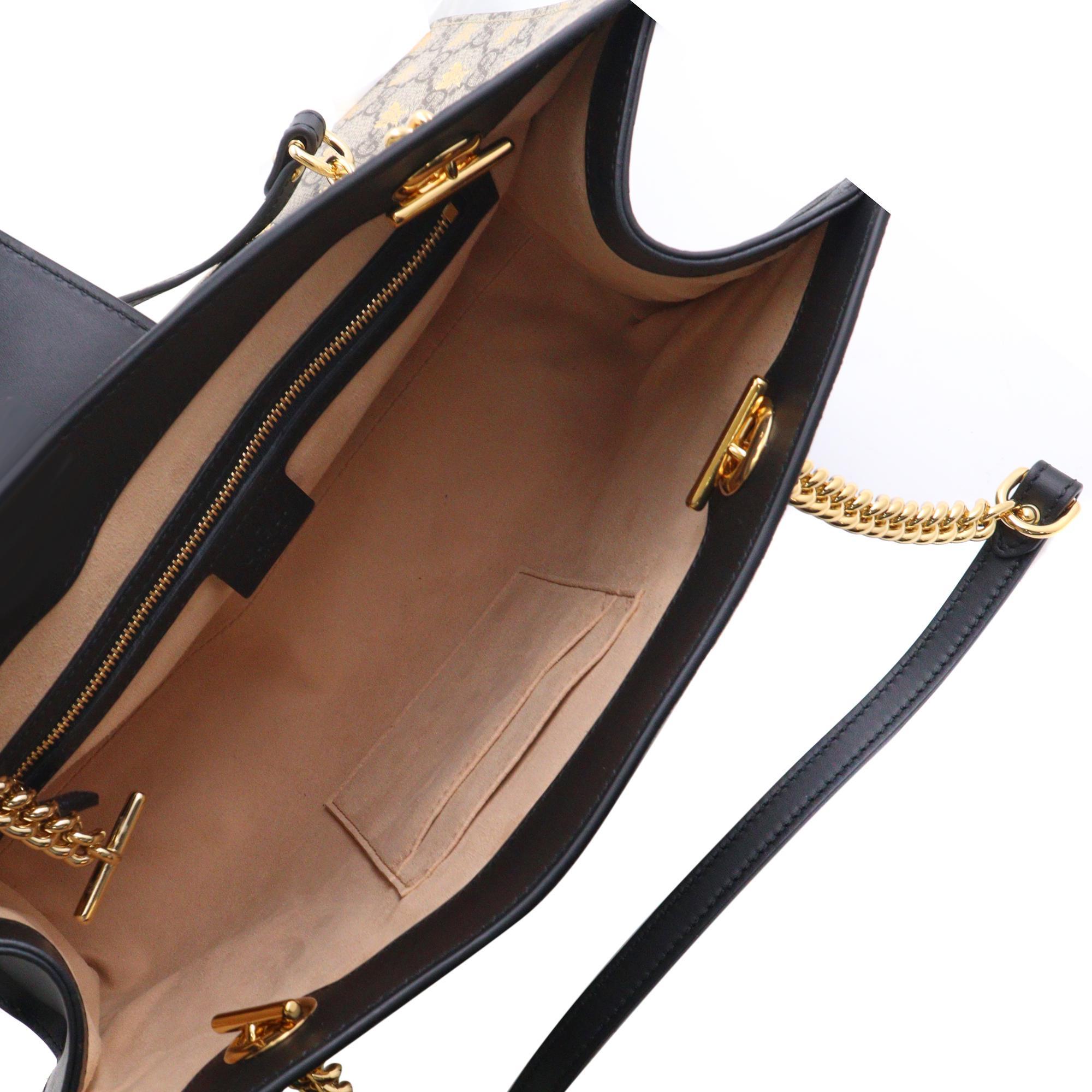 Brown Gucci Padlock GG Supreme Bee Canvas Medium Ladies Shoulder Bag