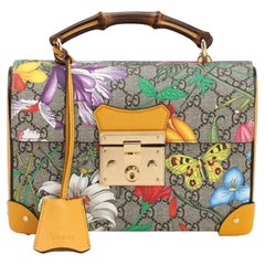 Gucci Padlock GG Supreme Multicolor Flora Canvas Bamboo Small Shoulder Bag