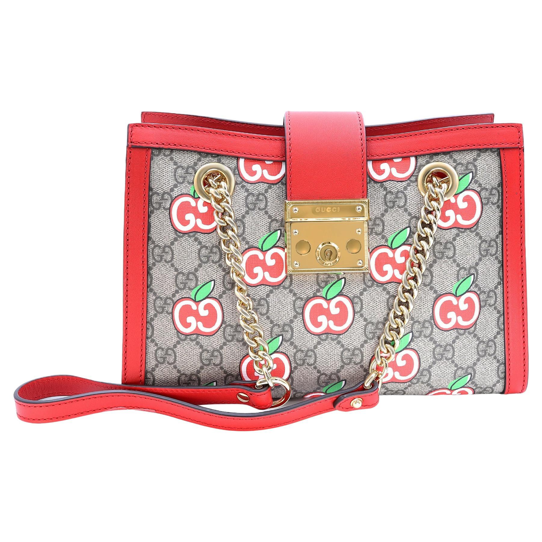 Gucci Padlock GG Supreme Red Apple Canvas Small Shoulder Ladies Handbag