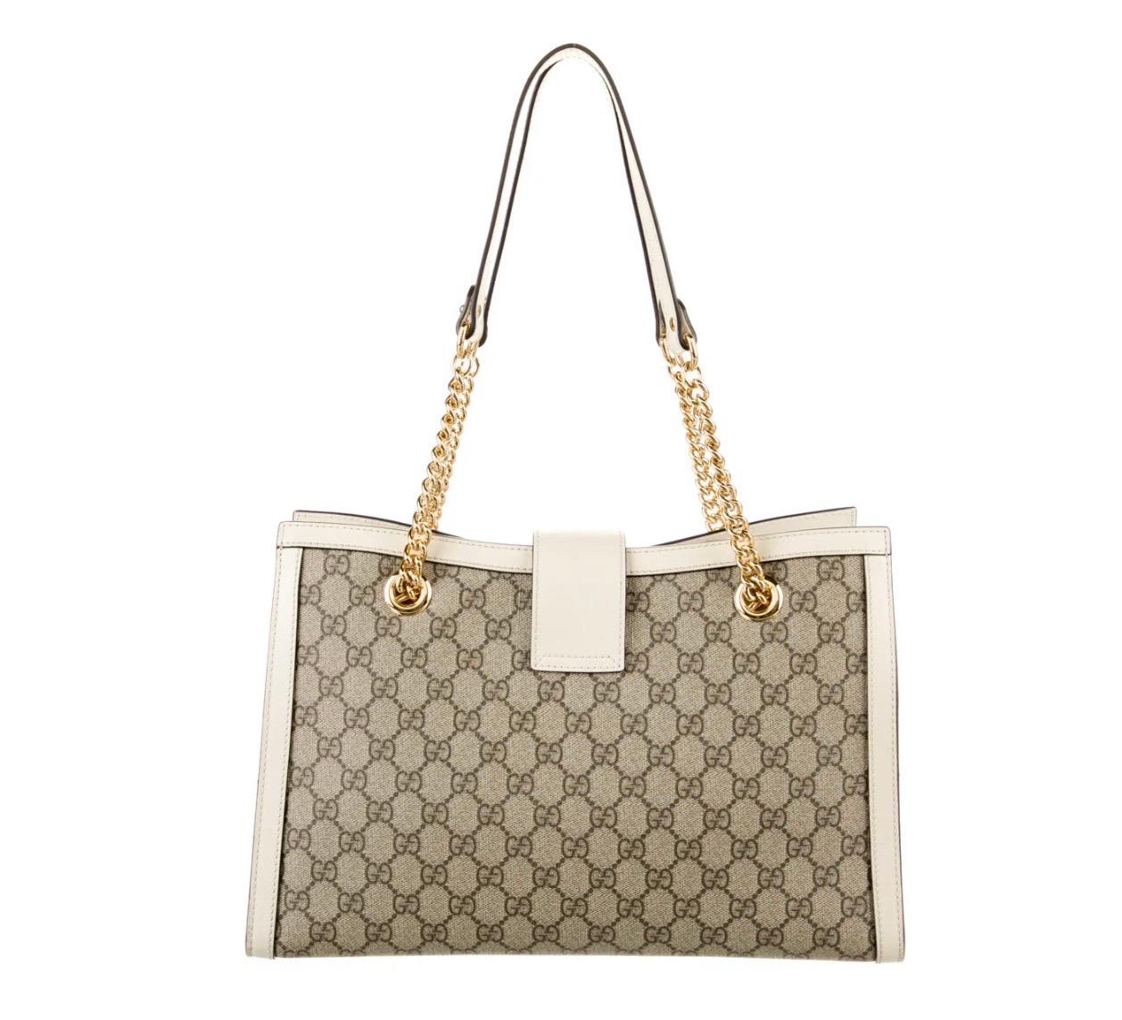 GUCCI Padlock leather-trimmed printed coated-canvas tote, Medium Size, Mint Cond 12