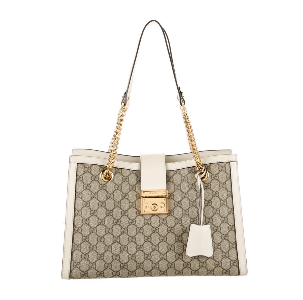 GUCCI Padlock leather-trimmed printed coated-canvas tote, Medium Size, Mint Cond 14