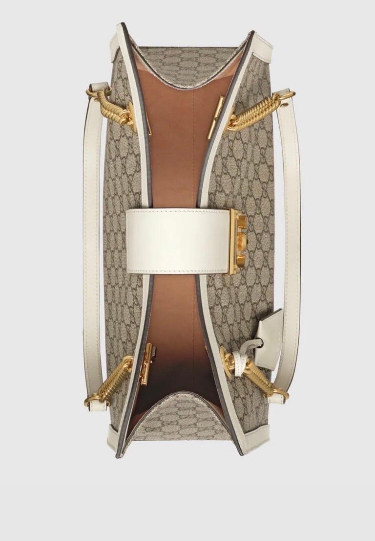GUCCI Padlock leathertrimmed printed coatedcanvas tote, Medium Size, Mint Cond For Sale at 1stDibs