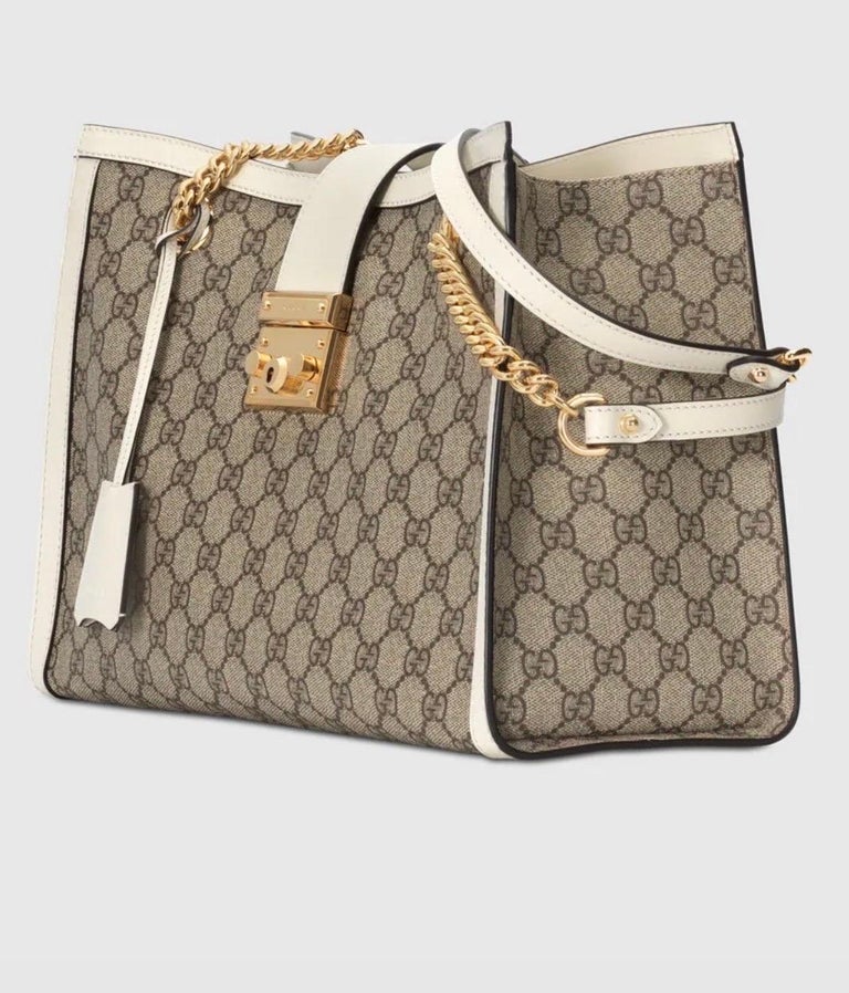 GUCCI Padlock leathertrimmed printed coatedcanvas tote, Medium Size, Mint Cond For Sale at 1stDibs