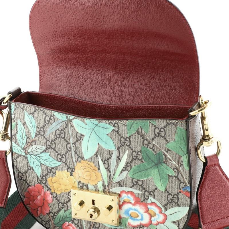 Gray Gucci Padlock Saddle Shoulder Bag Tian Print GG Coated Canvas Medium