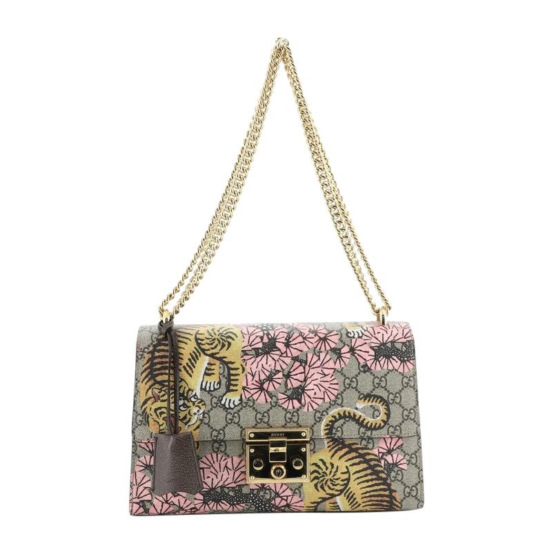 Gucci Padlock Shoulder Bag Bengal Print GG Coated Canvas Medium