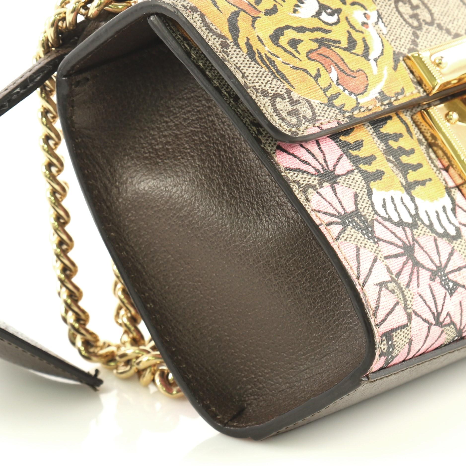 Beige Gucci Padlock Shoulder Bag Bengal Print GG Coated Canvas Small