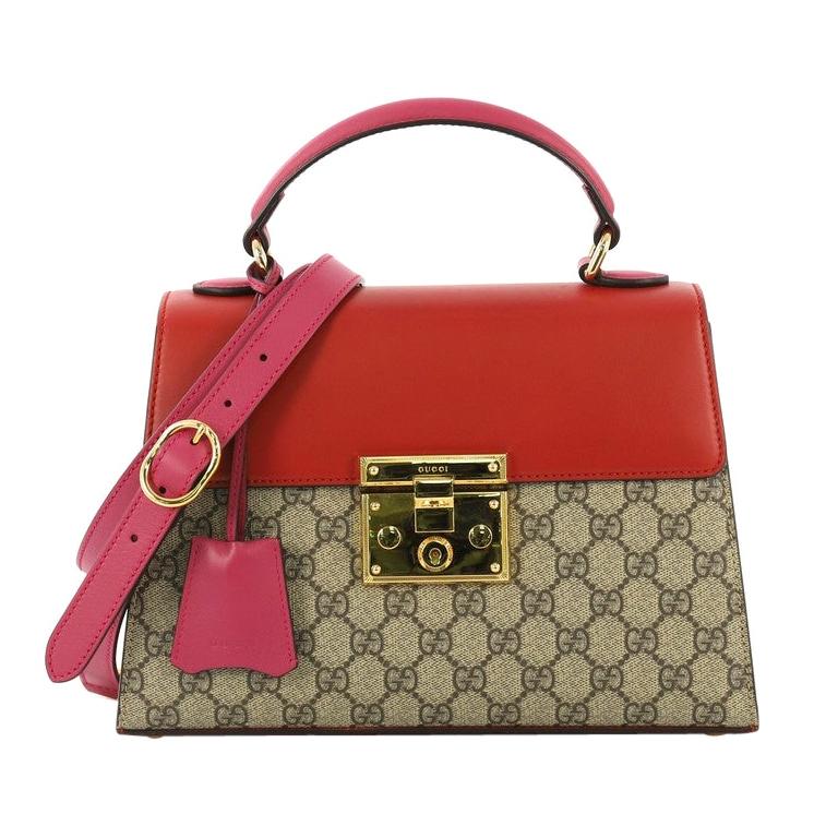 Gucci Padlock Top Handle Bag GG Coated Canvas and Leather Small at 1stDibs