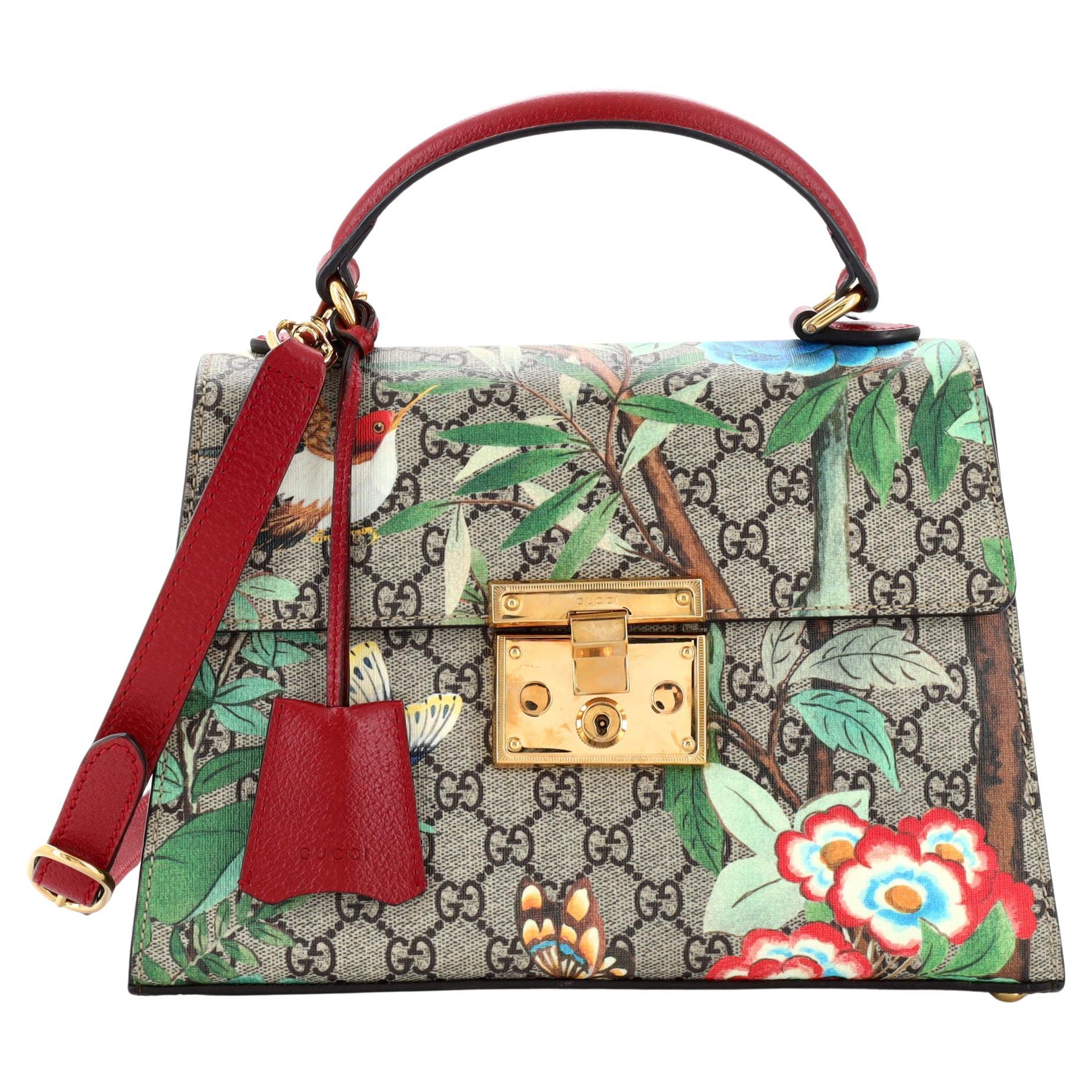 Gucci Padlock Top Handle Bag Tian Print GG Coated Canvas Small For Sale