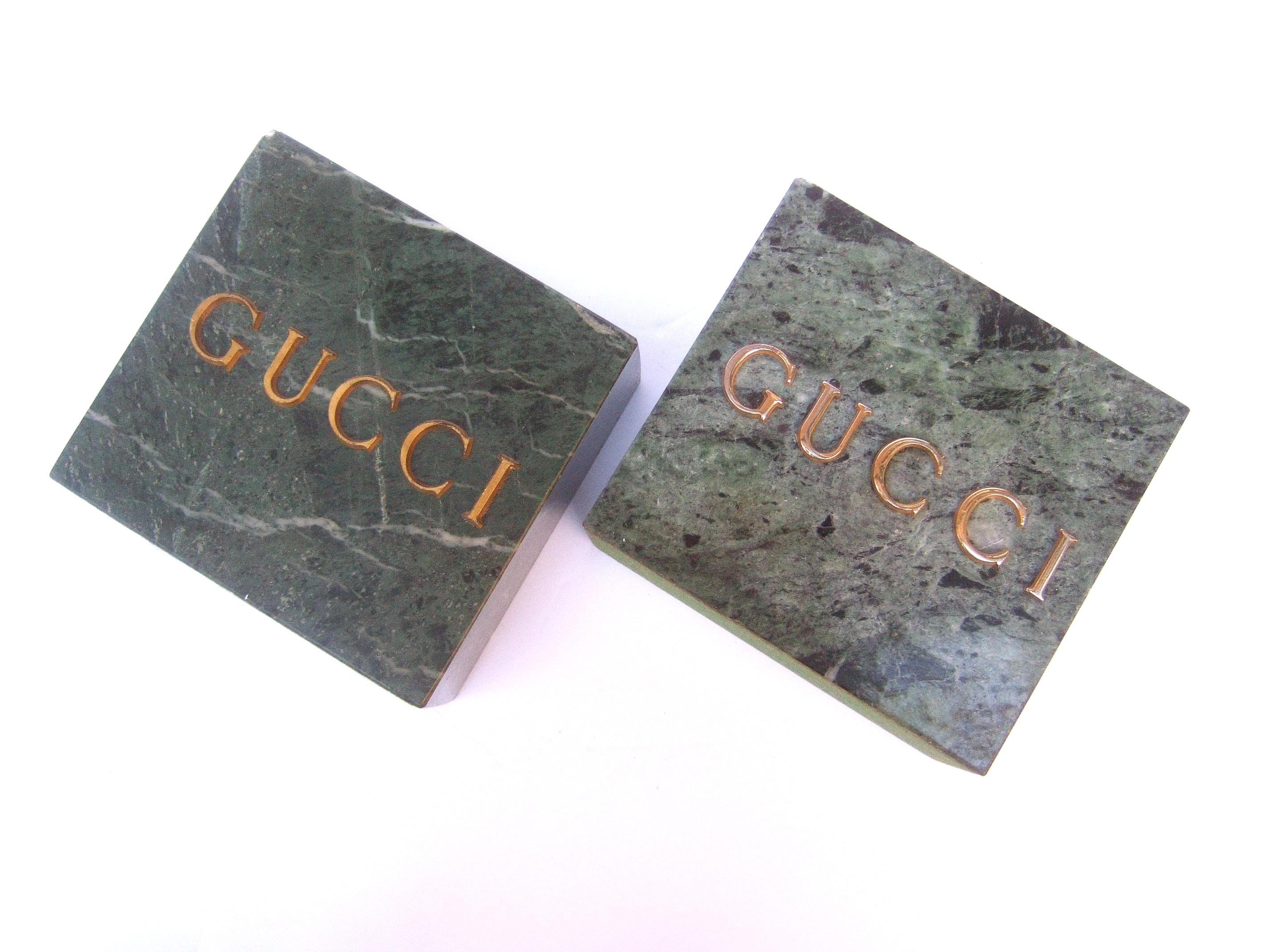 Gucci Pair of Green Marble Stone Bookends / Decorative Objects c 1970s 3
