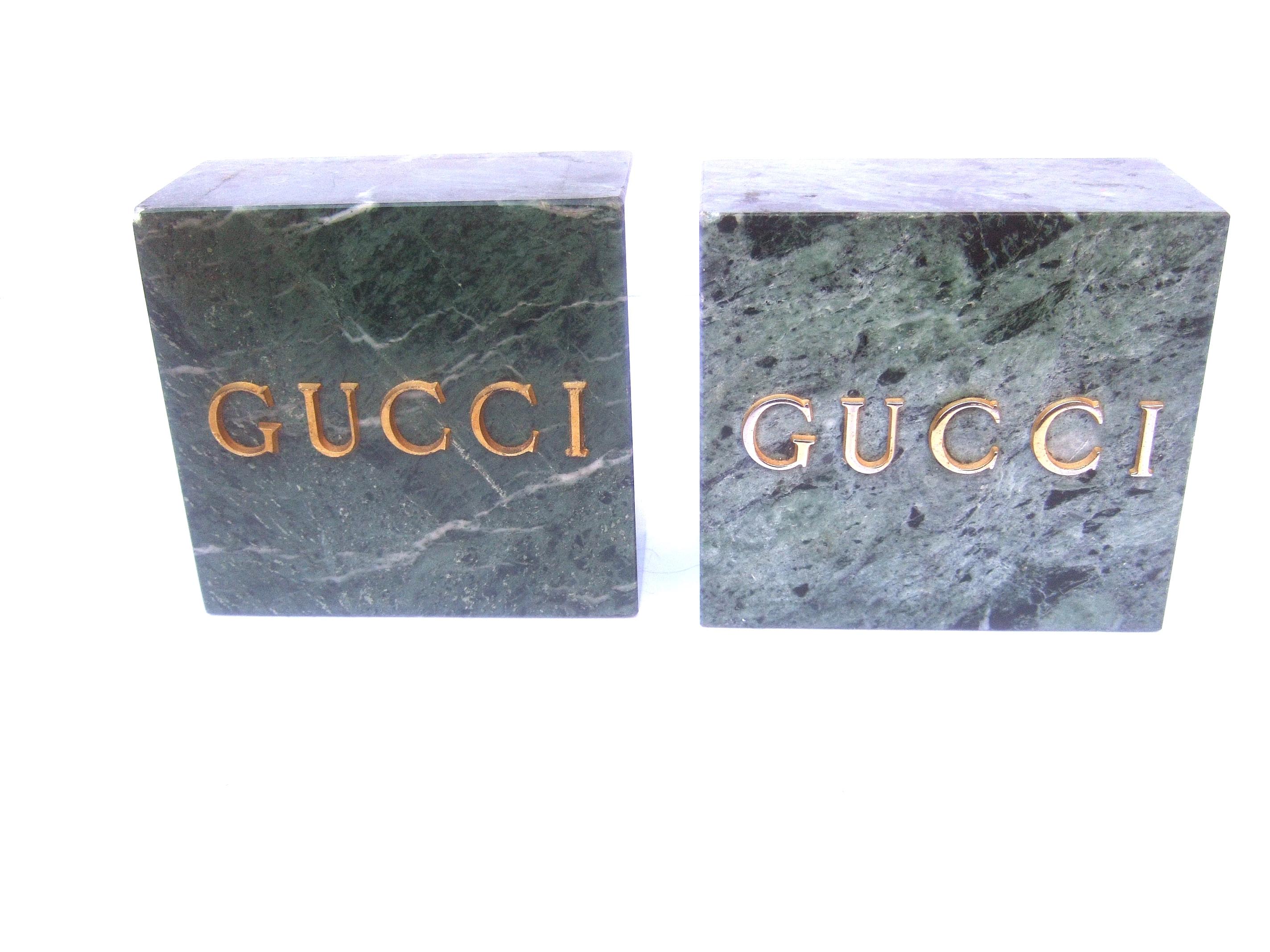 Gucci Pair of Green Marble Stone Bookends / Decorative Objects c 1970s In Good Condition In University City, MO