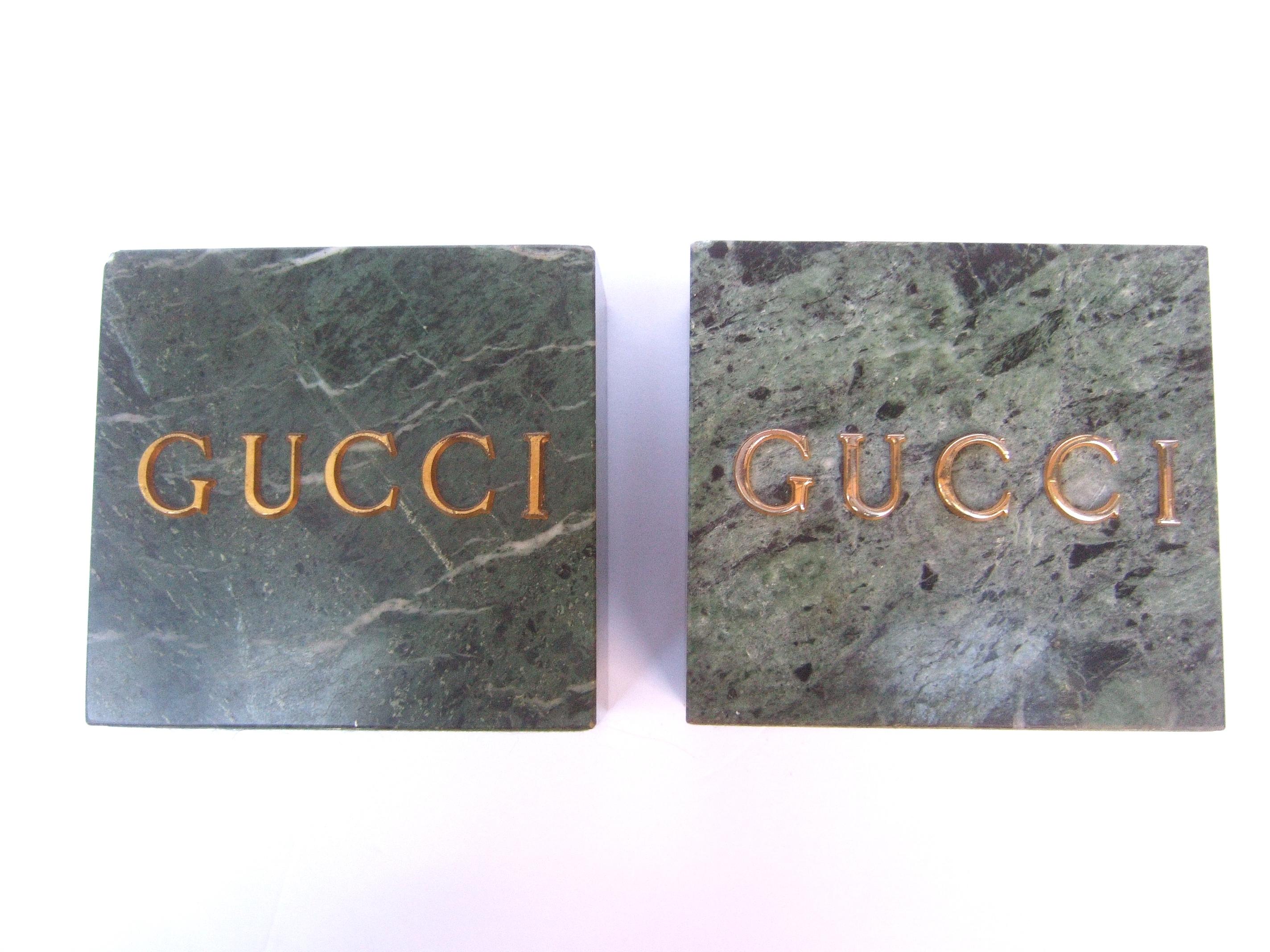 Women's or Men's Gucci Pair of Green Marble Stone Bookends / Decorative Objects c 1970s