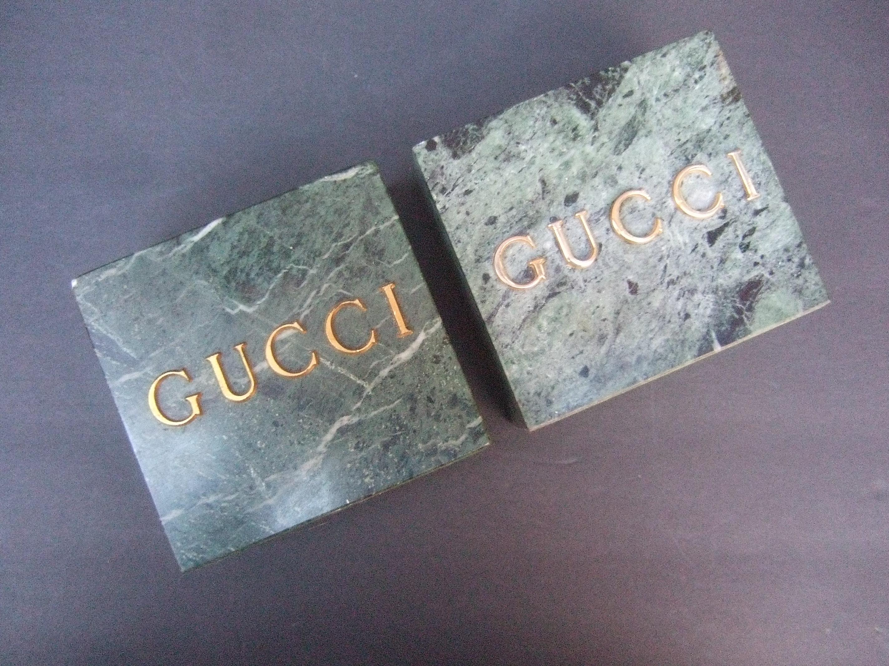 Gucci Pair of Green Marble Stone Bookends / Decorative Objects c 1970s 1