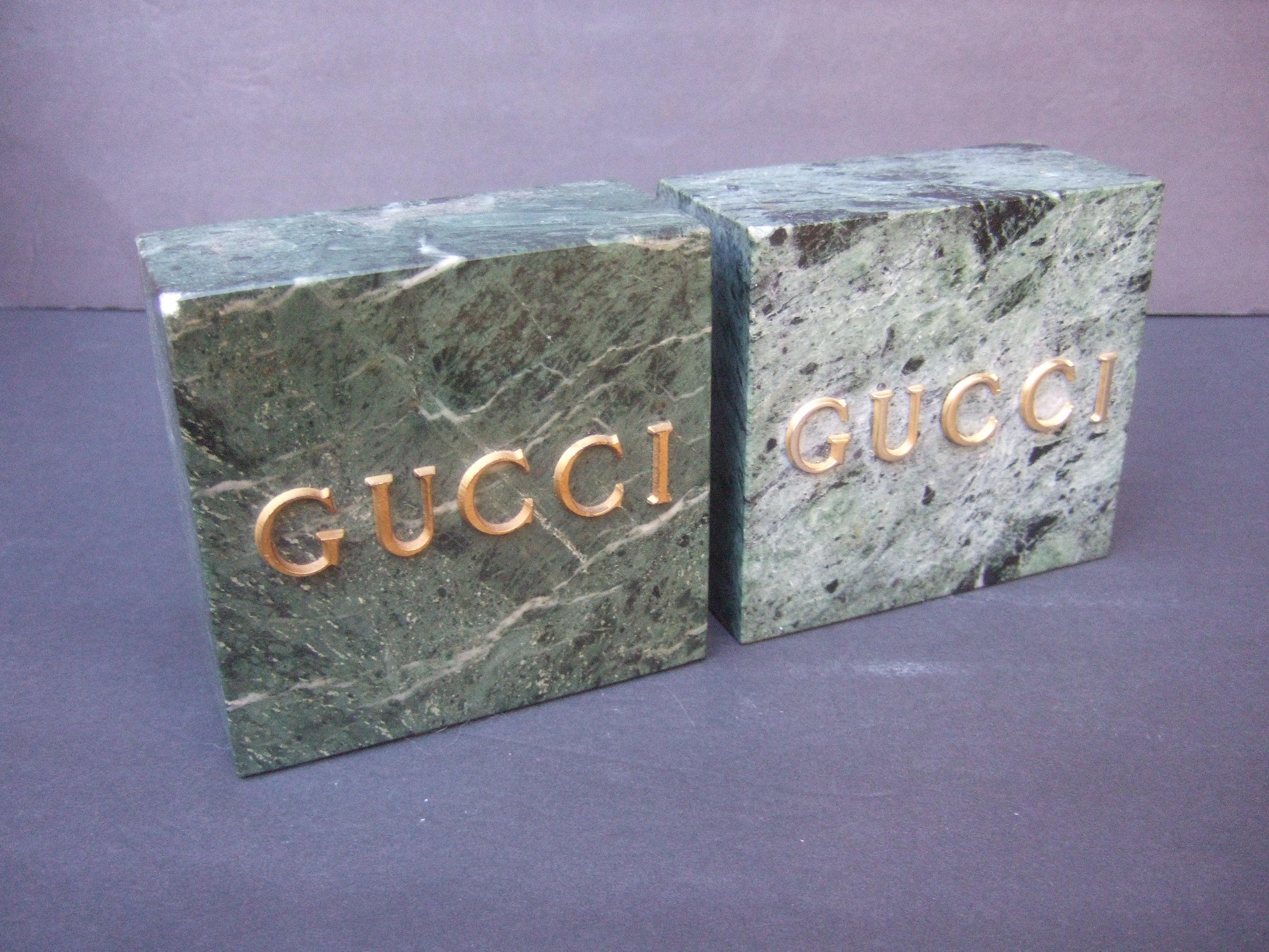 Gucci Pair of Green Marble Stone Bookends / Decorative Objects c 1970s 2