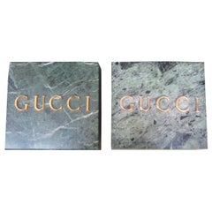 Vintage Gucci Pair of Green Marble Stone Bookends / Decorative Objects c 1970s
