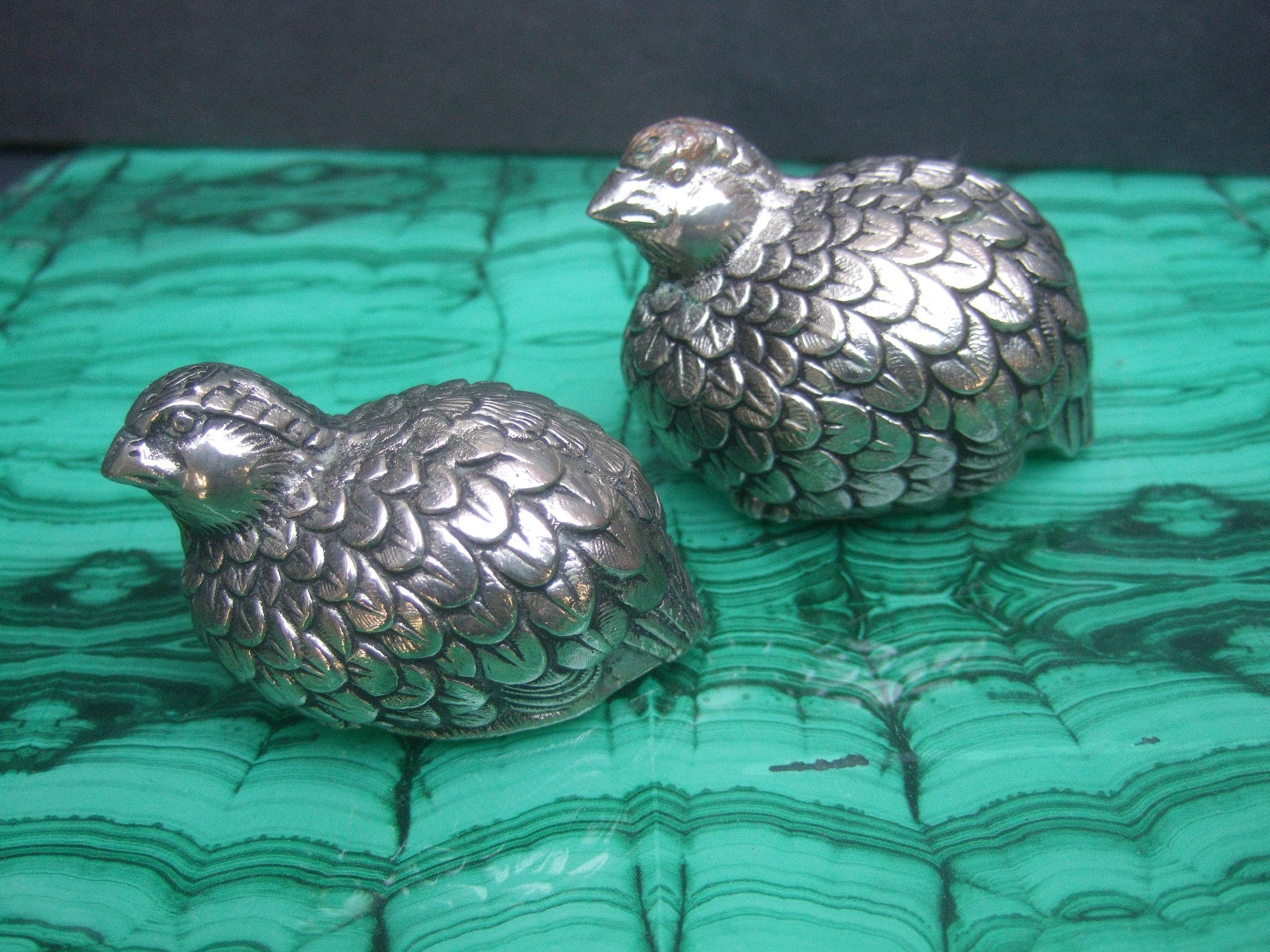 Gucci Pair of Silver Metal Stylized Quail Salt & Pepper Shakers c 1970s In Good Condition In University City, MO